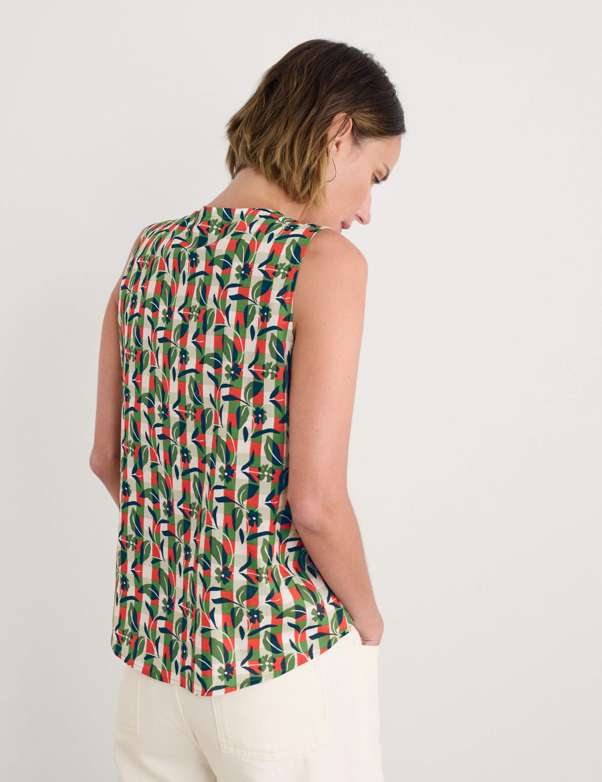 Pure Cotton Floral Tie Neck Vest Top 4 of 4