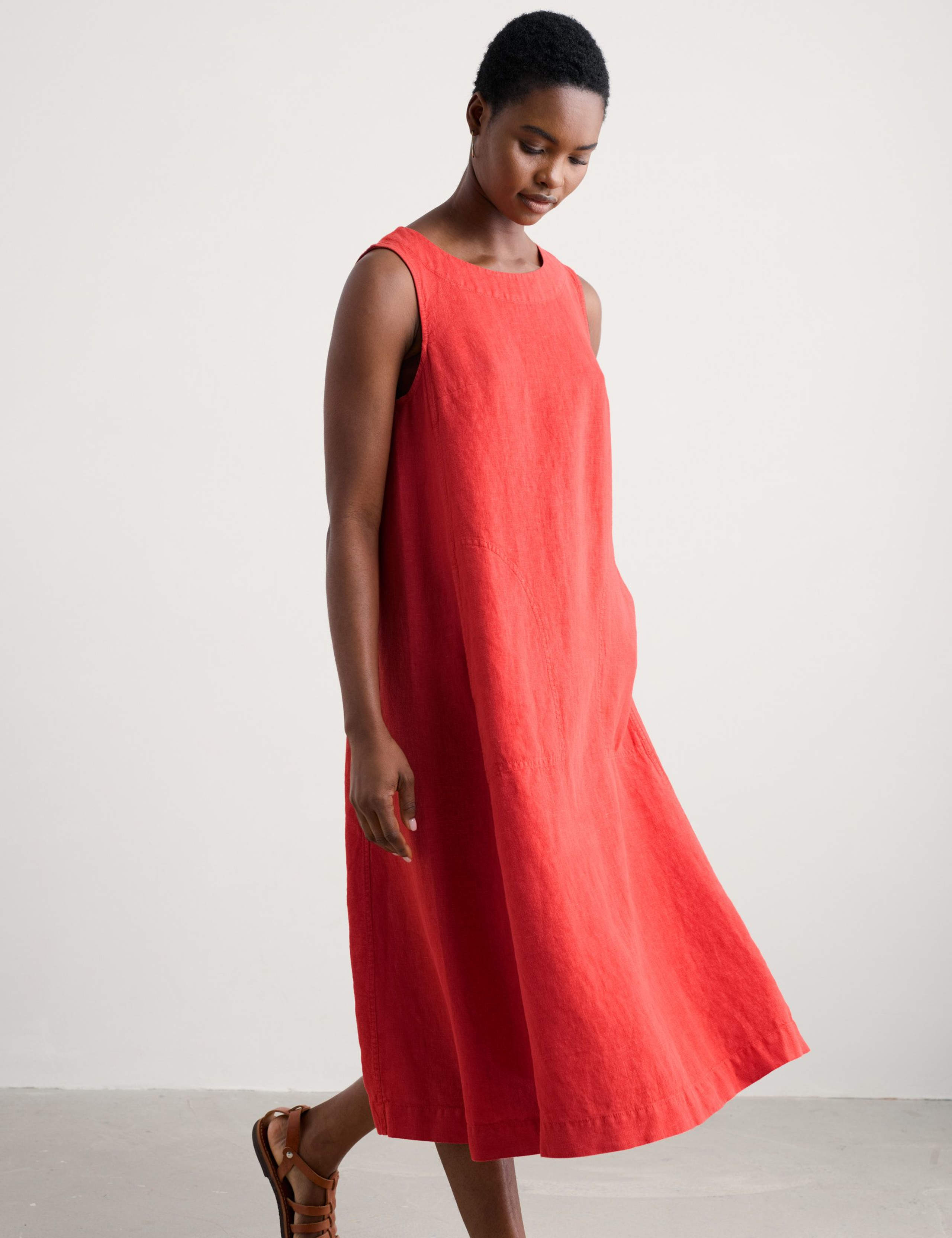 Pure Linen Round Neck Midi Beach Dress 4 of 5