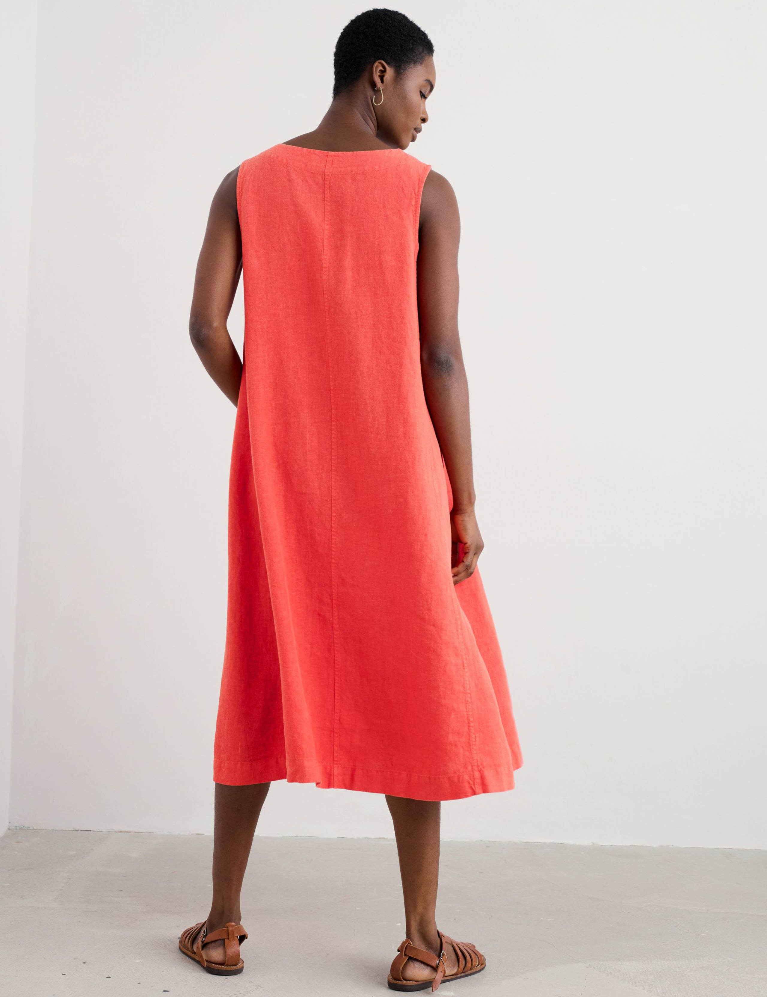 Pure Linen Round Neck Midi Beach Dress 5 of 5