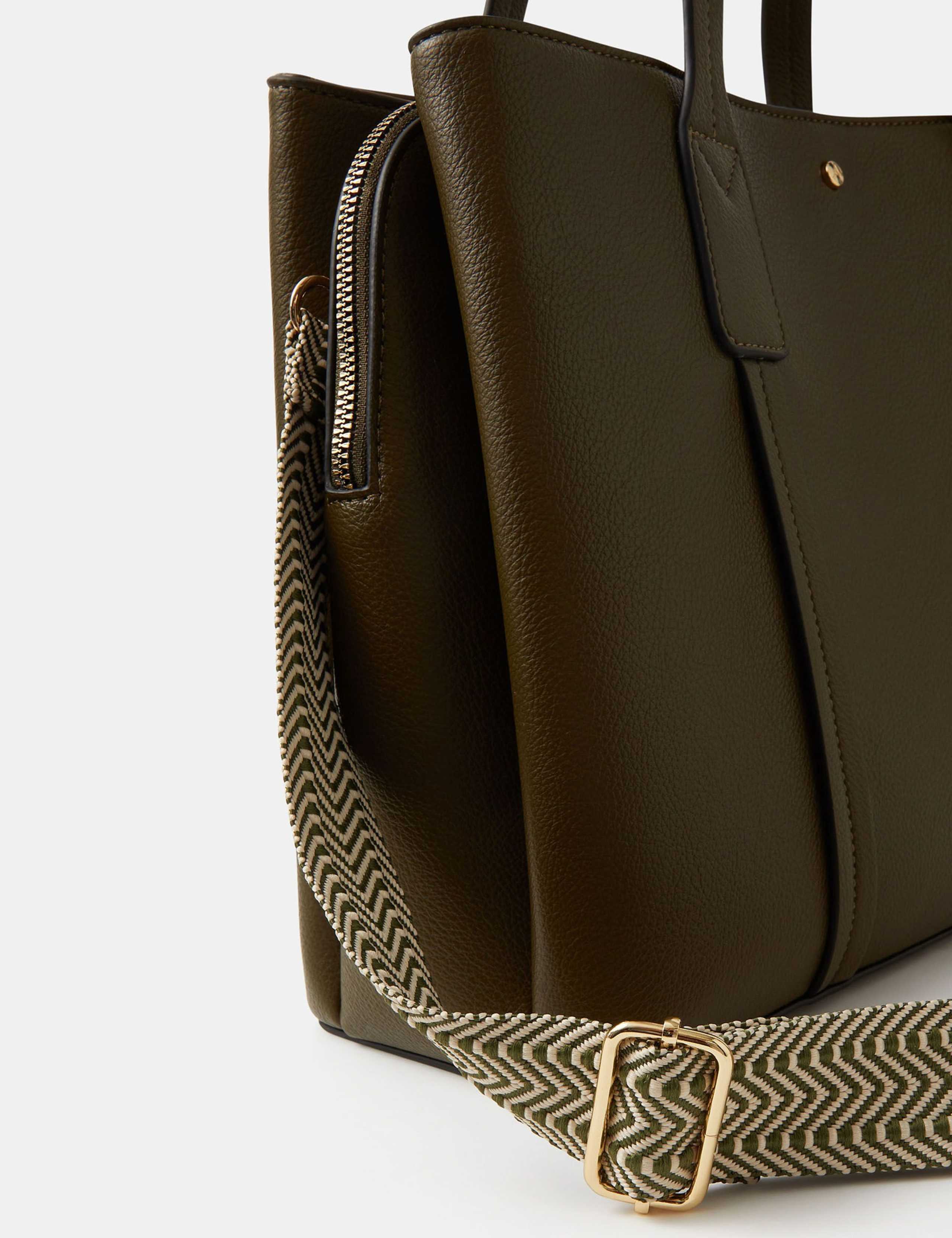 Faux Leather Webbing Strap Shoulder Bag 3 of 4