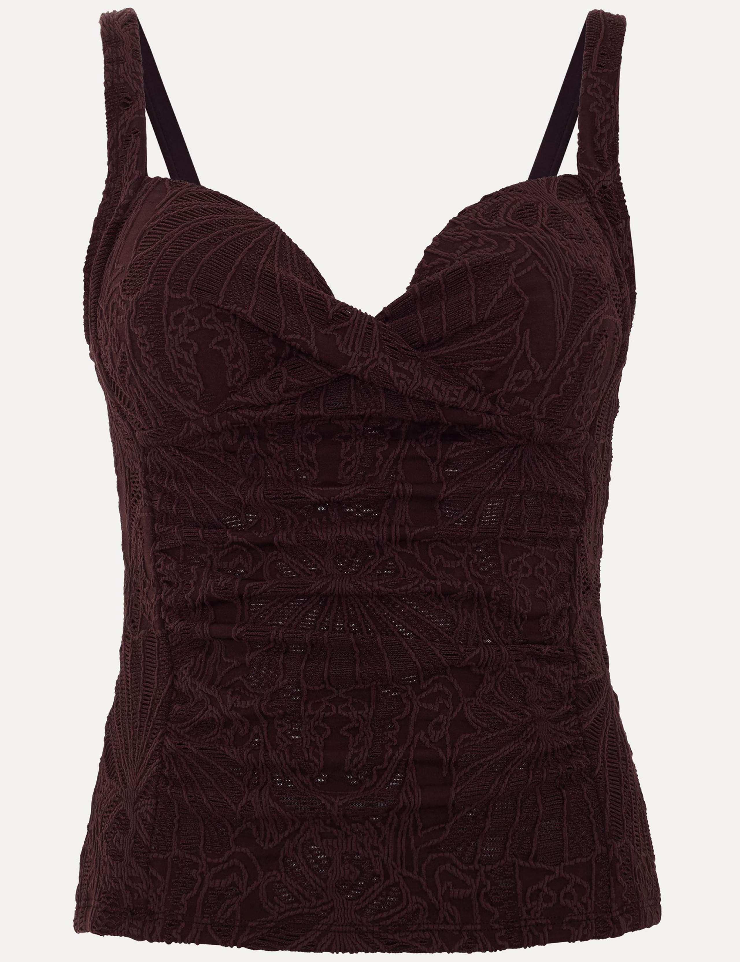 Textured Padded Sweetheart Neck Tankini Top 2 of 7