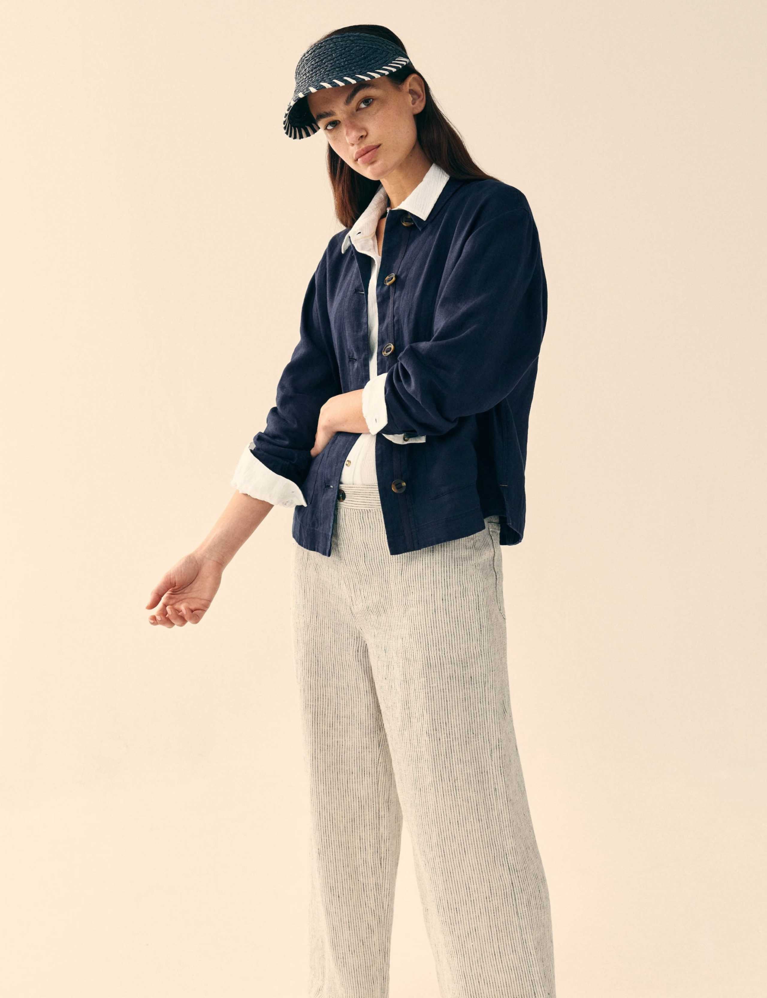 Pure Linen Wide Leg Cropped Trousers 1 of 6