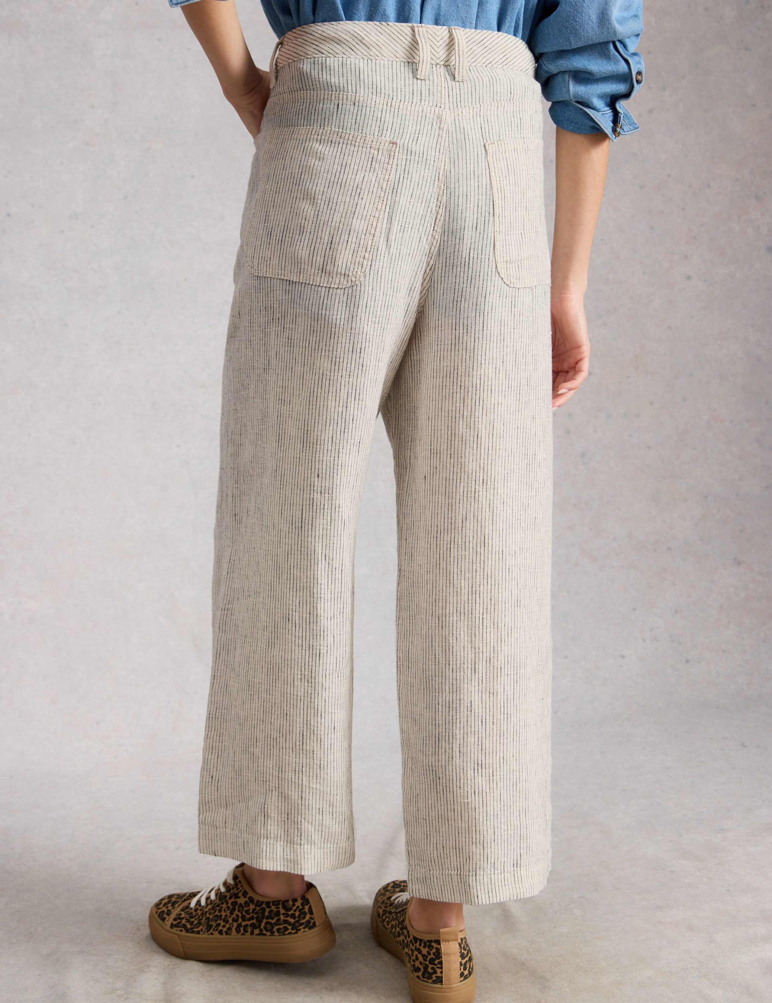 Pure Linen Wide Leg Cropped Trousers 3 of 6