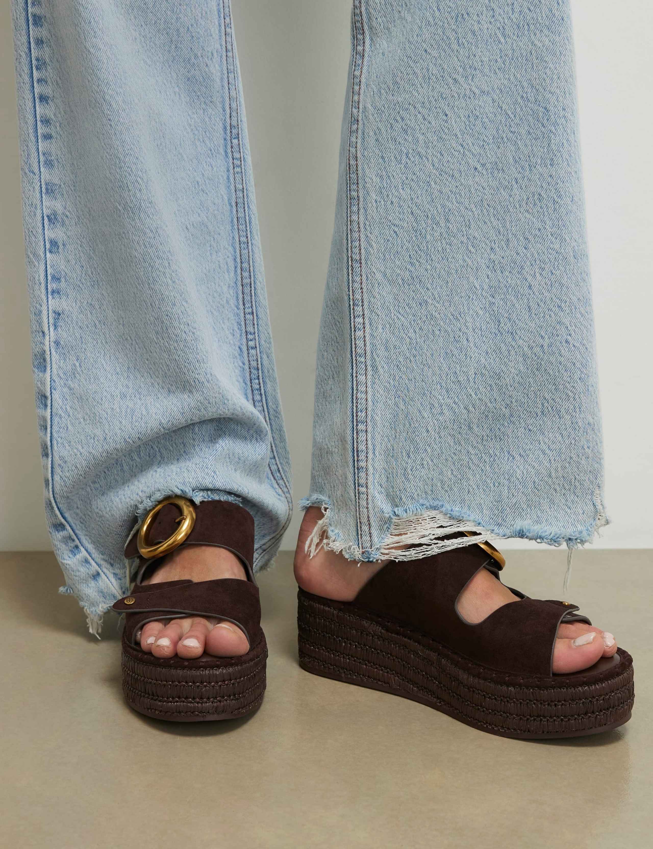 Wide Fit Buckle Flatform Wedges 1 of 5