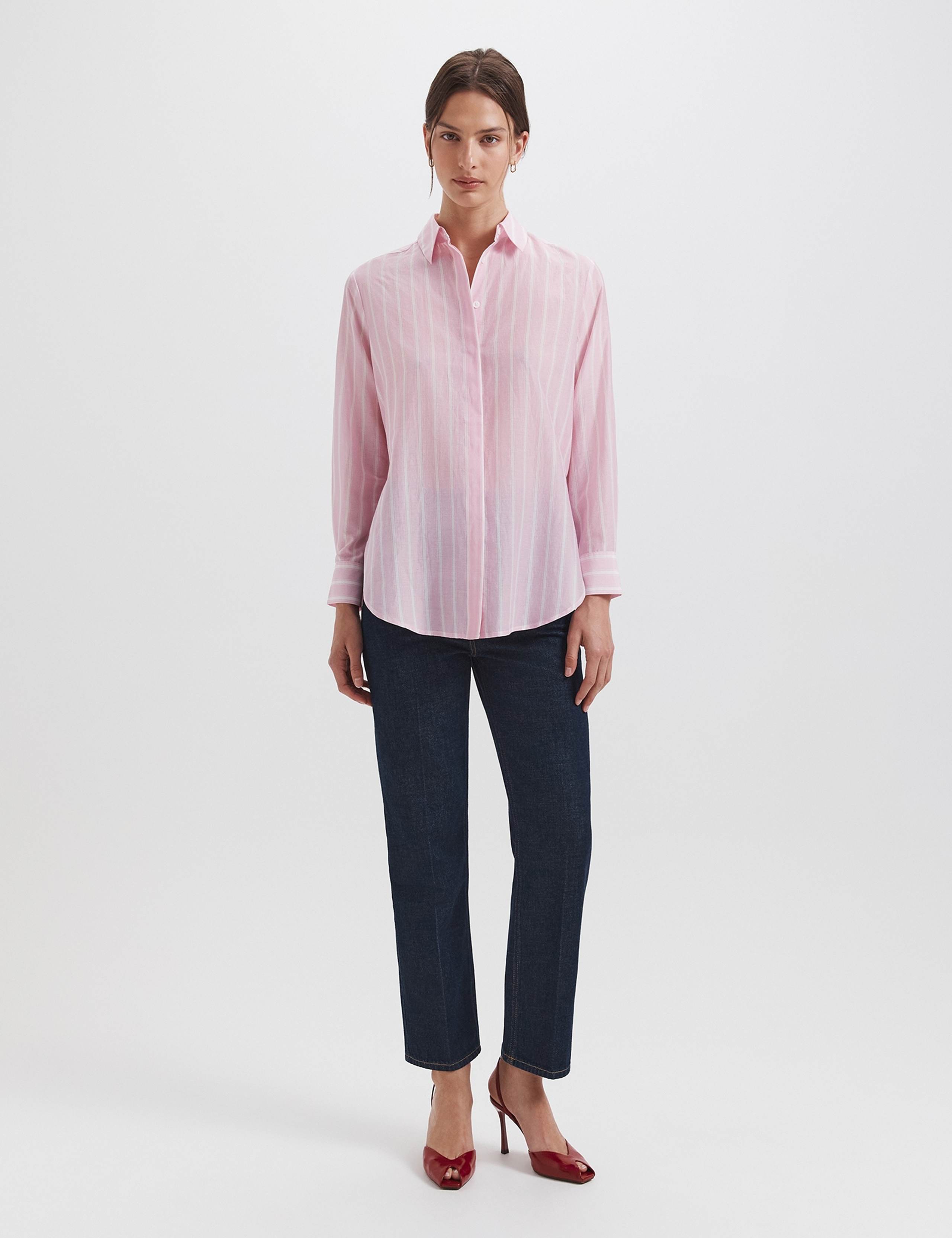 Striped Collared Cotton Silk Blend Long Sleeve Shirt 3 of 6