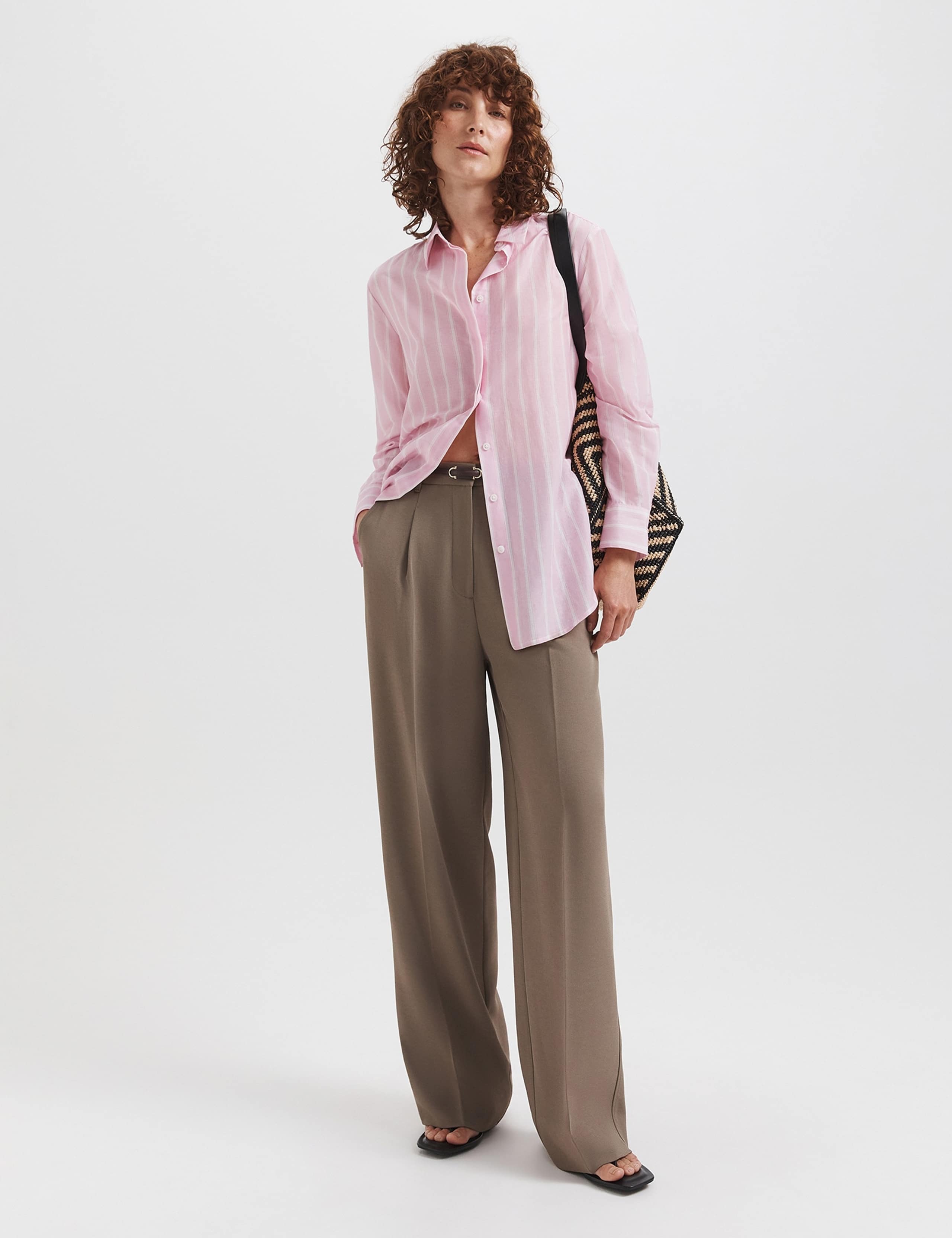 Striped Collared Cotton Silk Blend Long Sleeve Shirt 4 of 6