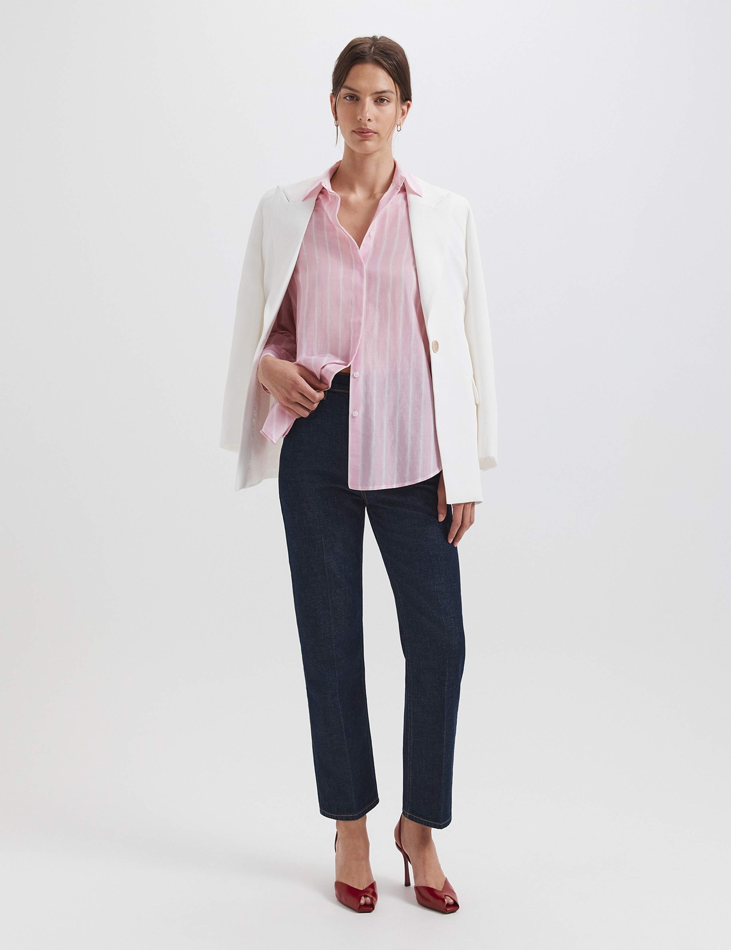 Striped Collared Cotton Silk Blend Long Sleeve Shirt 5 of 6