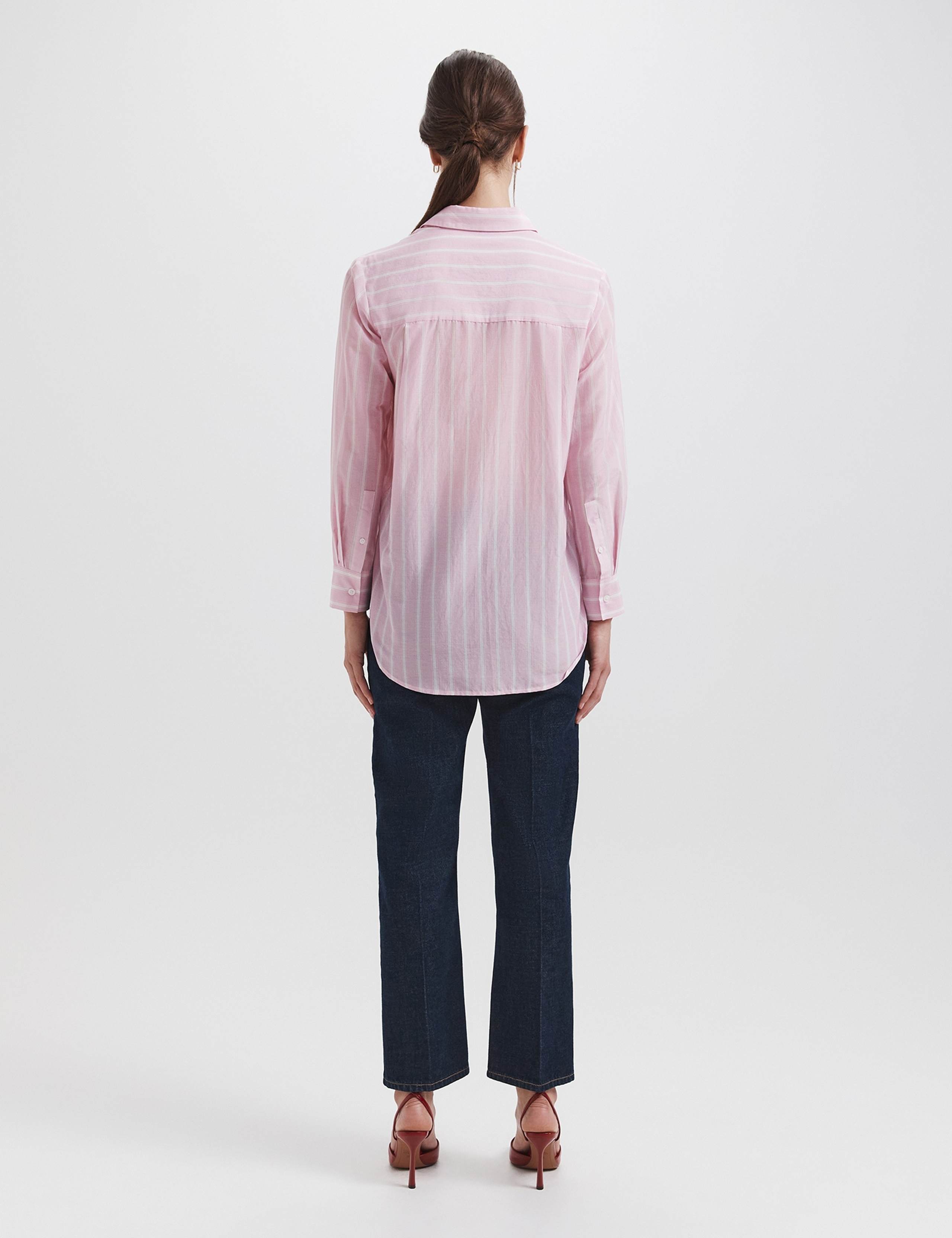 Striped Collared Cotton Silk Blend Long Sleeve Shirt 6 of 6