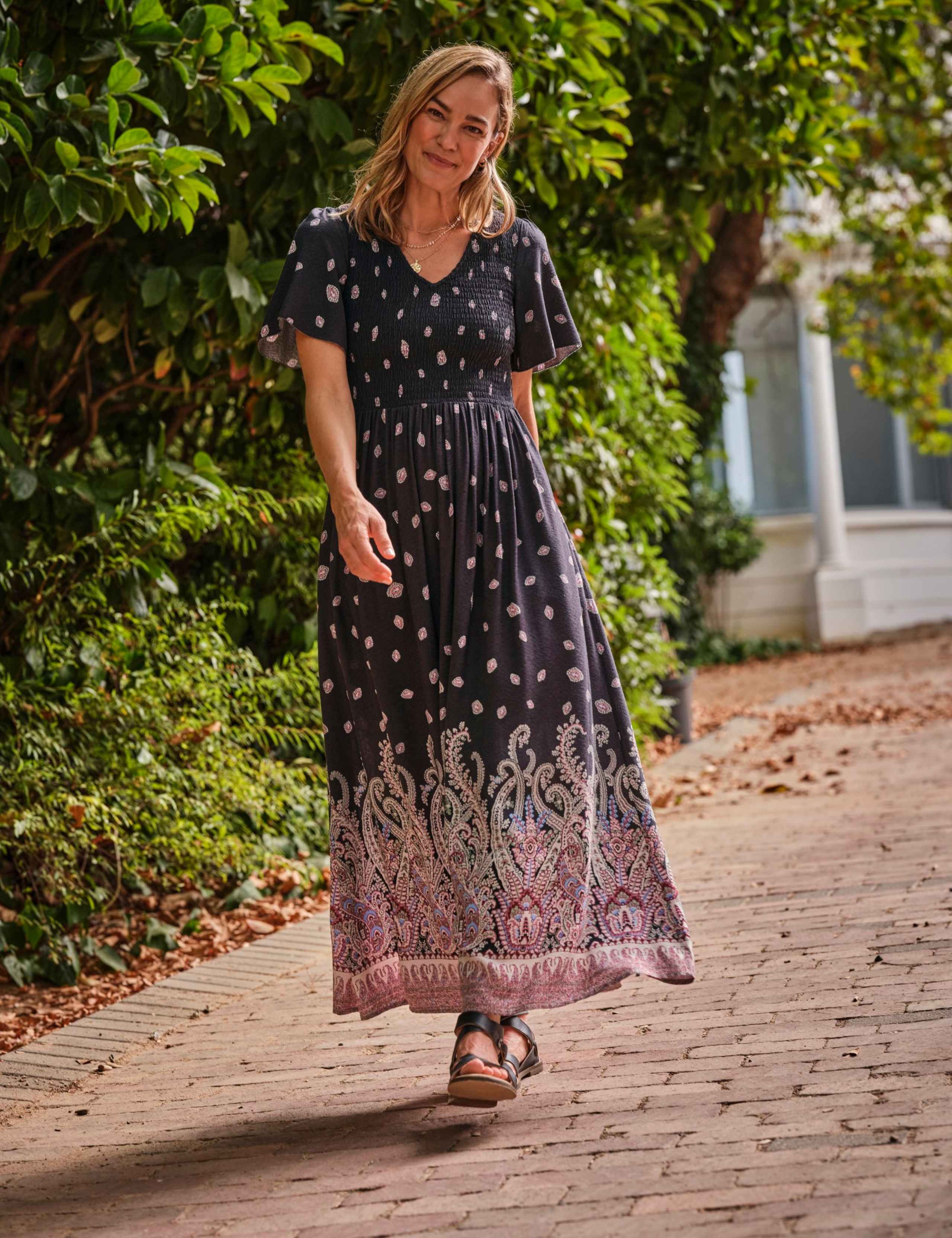 Paisley V-Neck Midi Waisted Dress 1 of 7