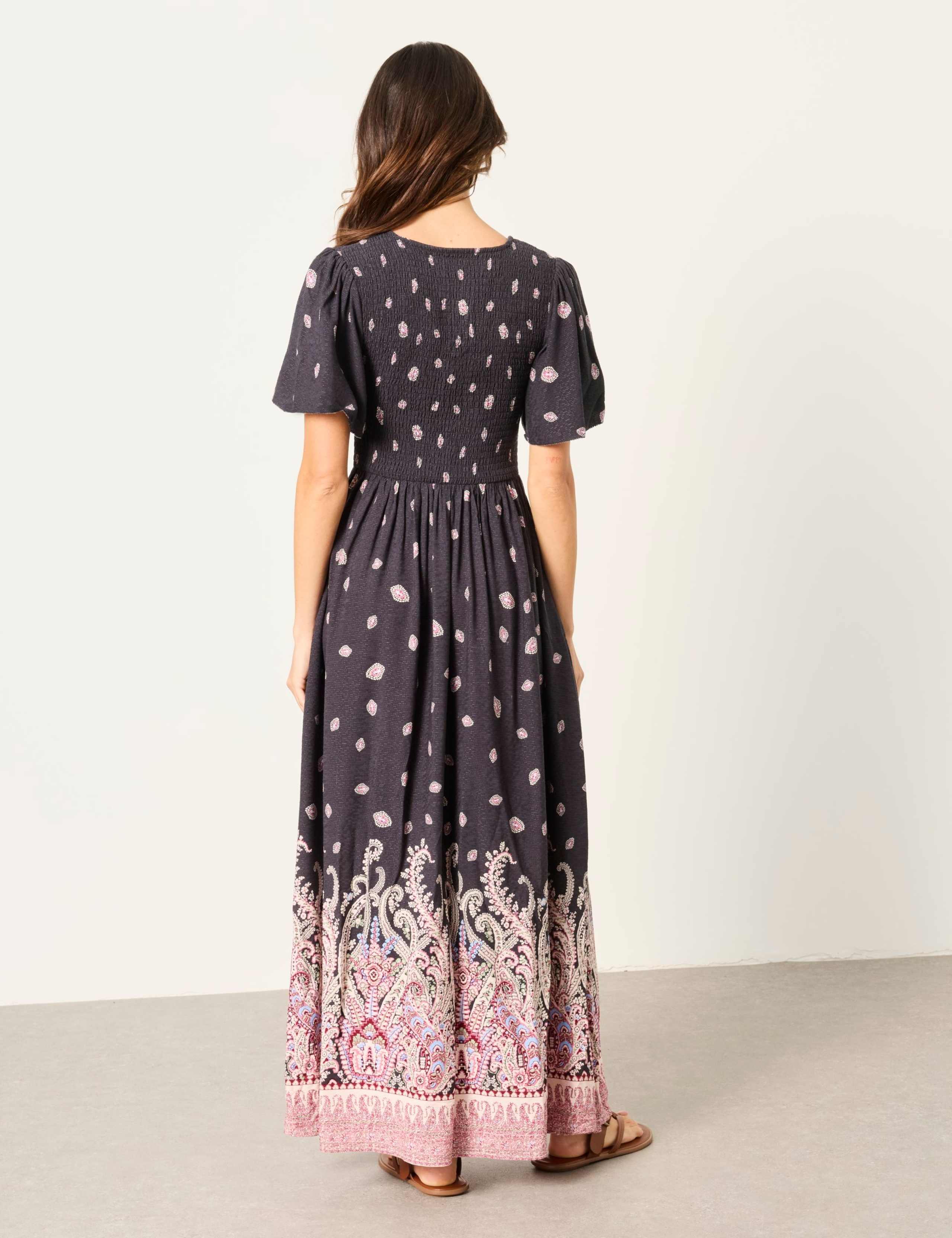 Paisley V-Neck Midi Waisted Dress 3 of 7