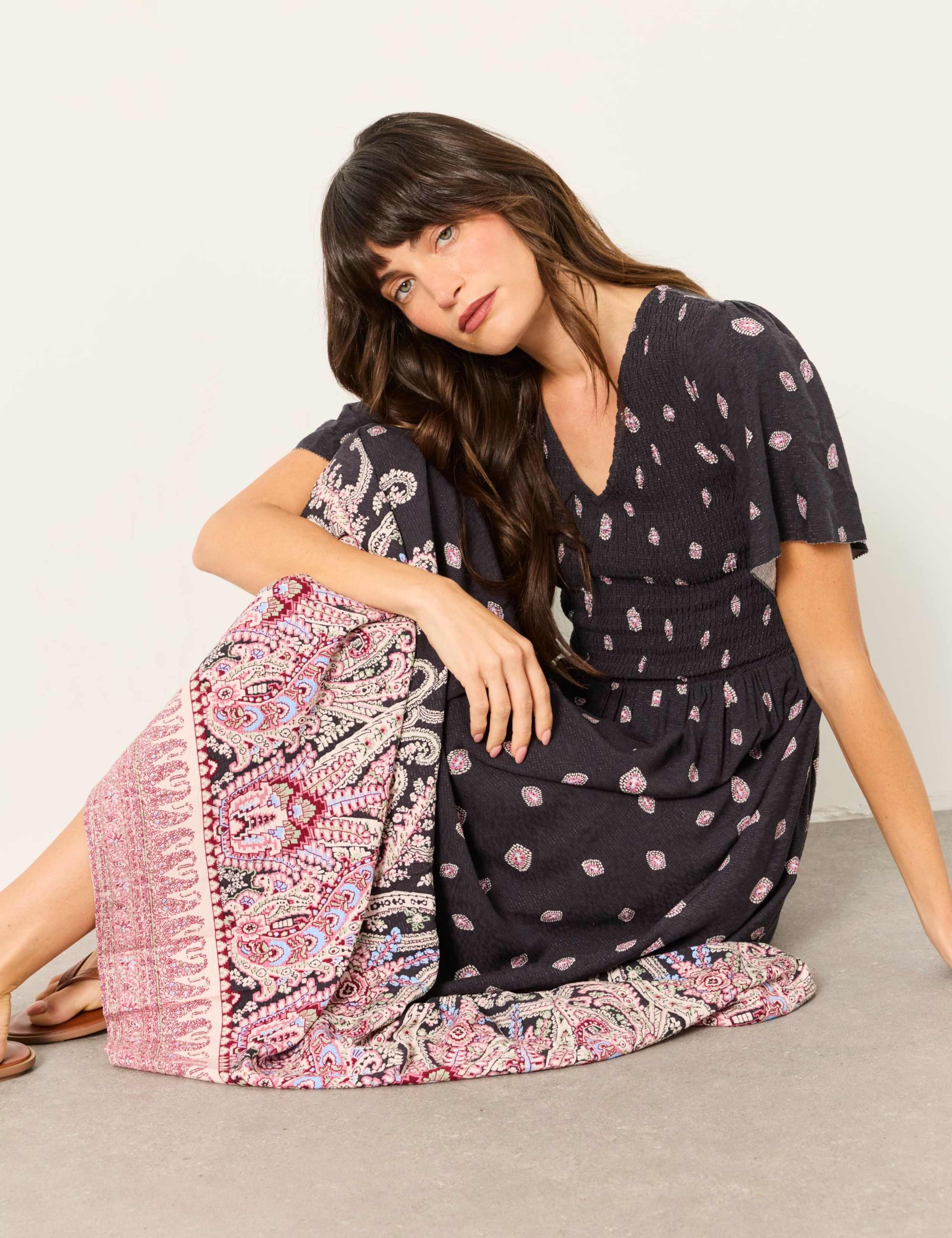 Paisley V-Neck Midi Waisted Dress 6 of 7
