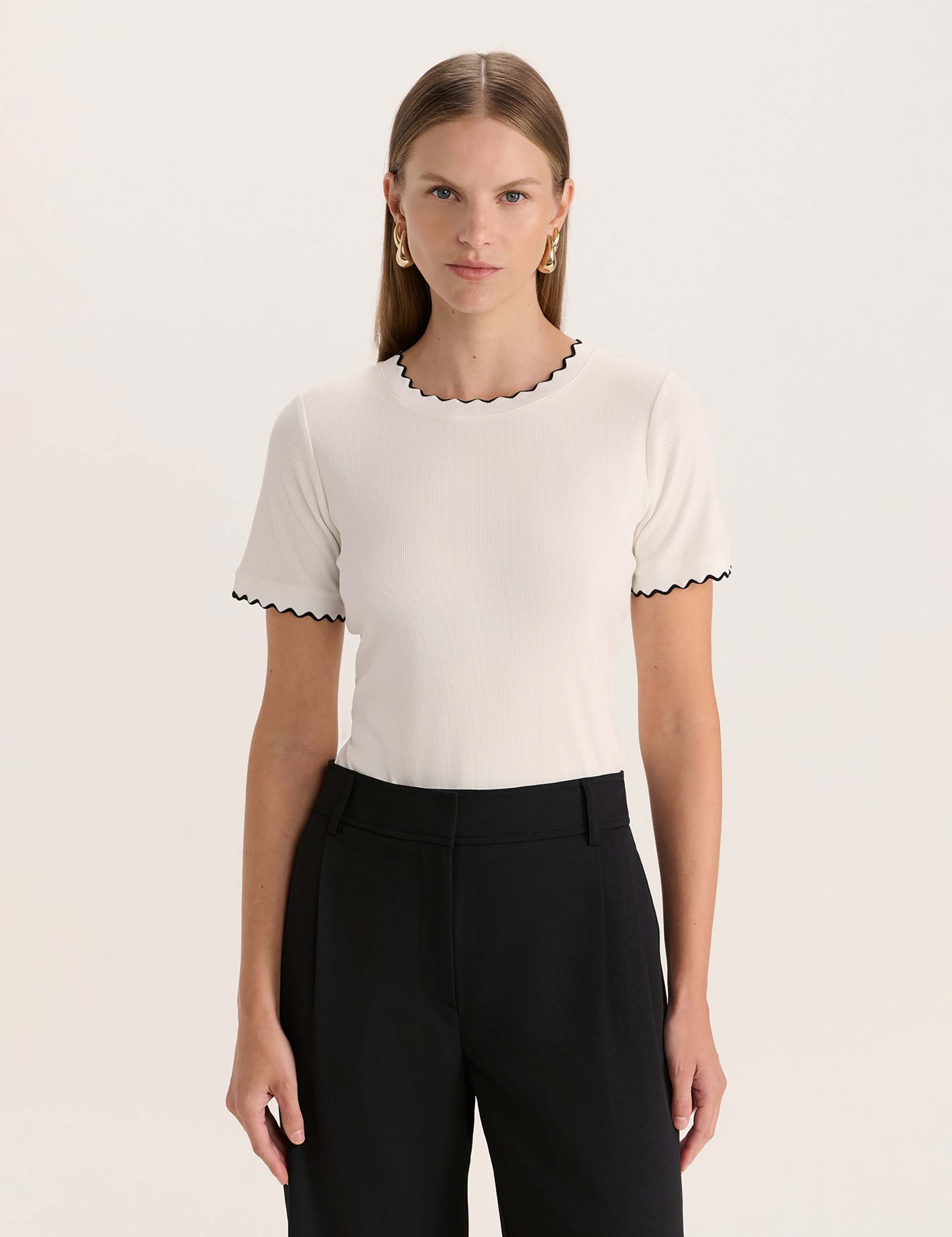 Cotton Blend Ribbed T-Shirt 1 of 6