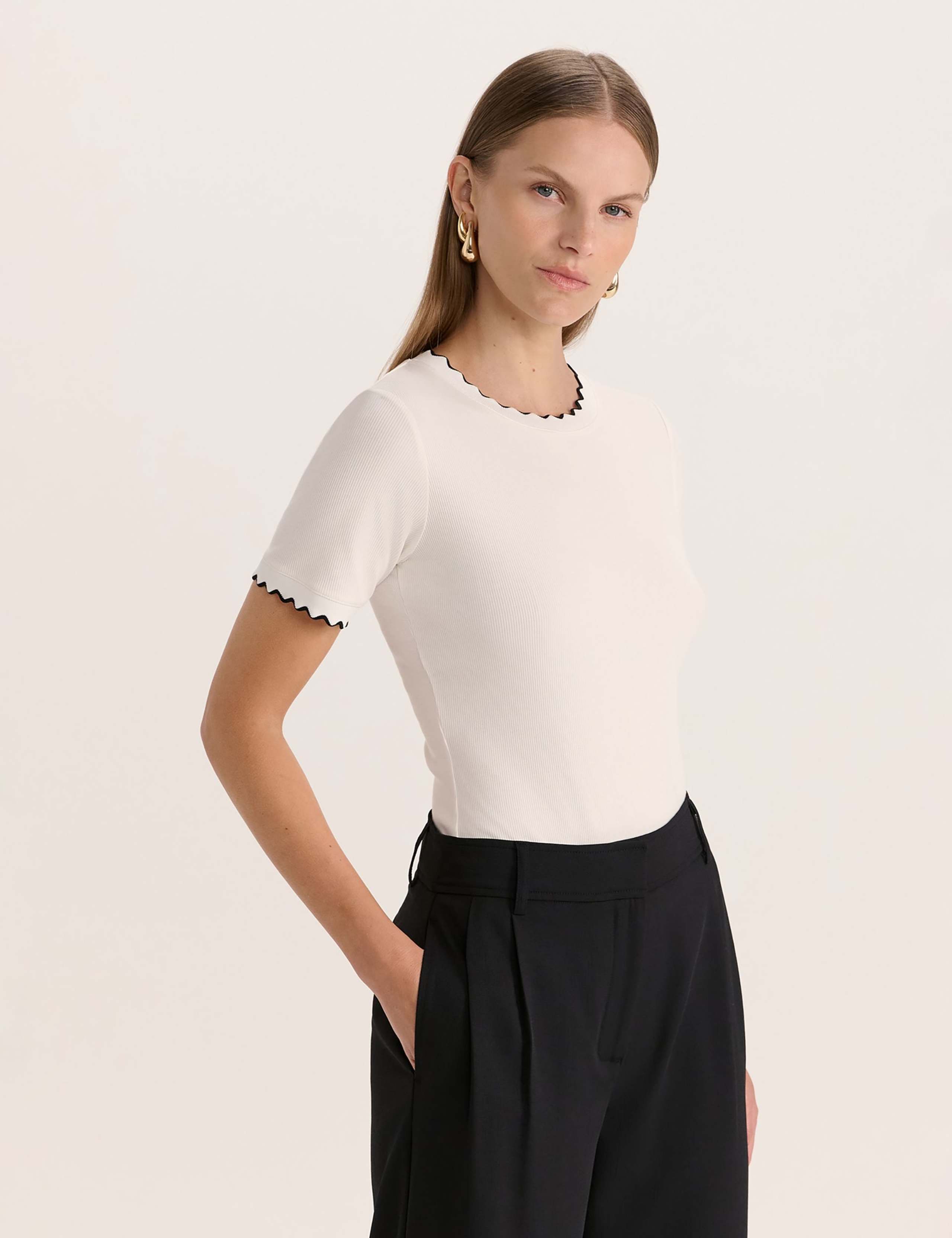 Cotton Blend Ribbed T-Shirt 4 of 6