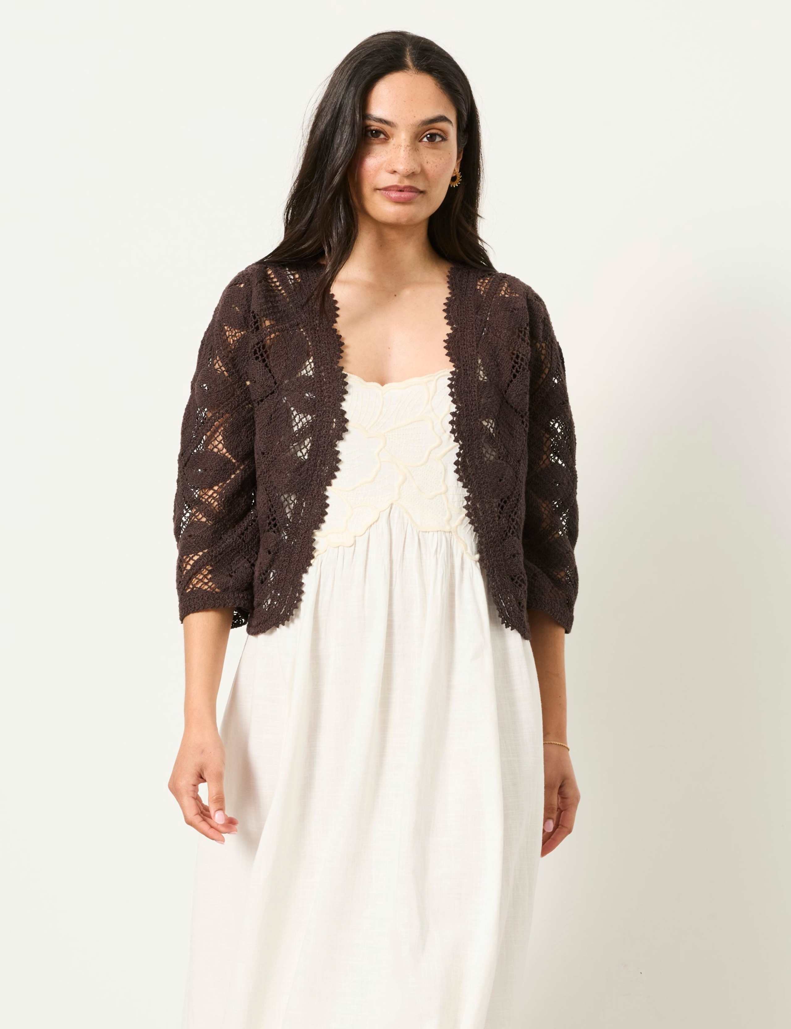 Pure Cotton Embroidered Edge to Edge Cardigan 1 of 7