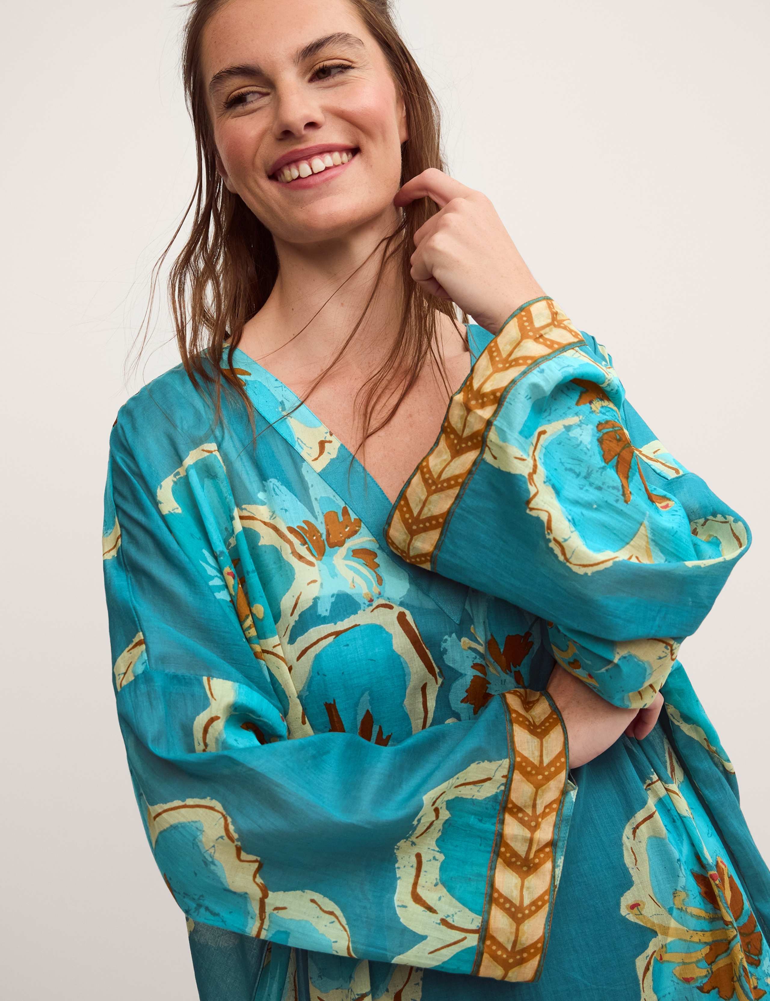 Pure Cotton Floral Beach Cover Up Kaftan 2 of 4