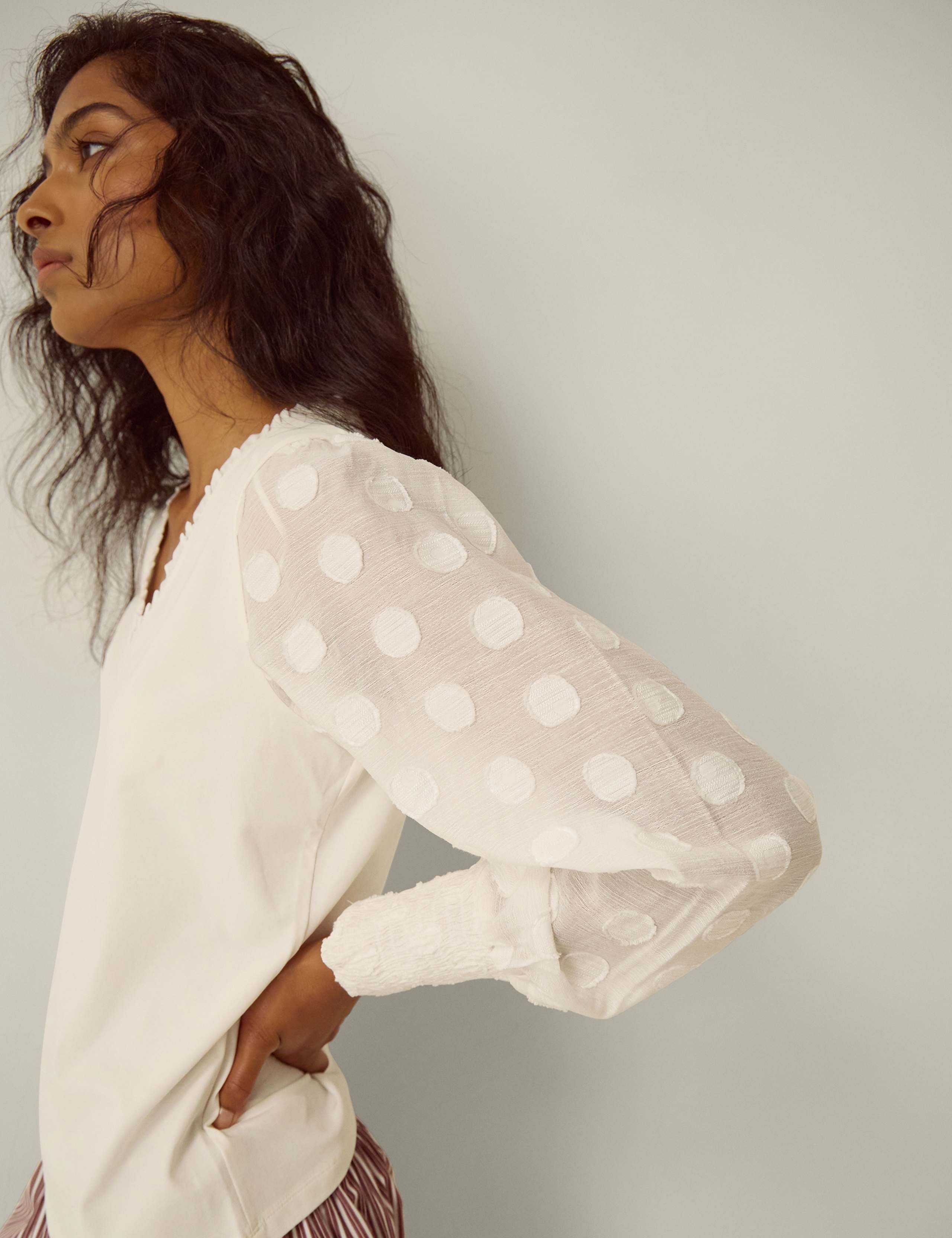 Cotton Rich V-Neck Blouse 4 of 4