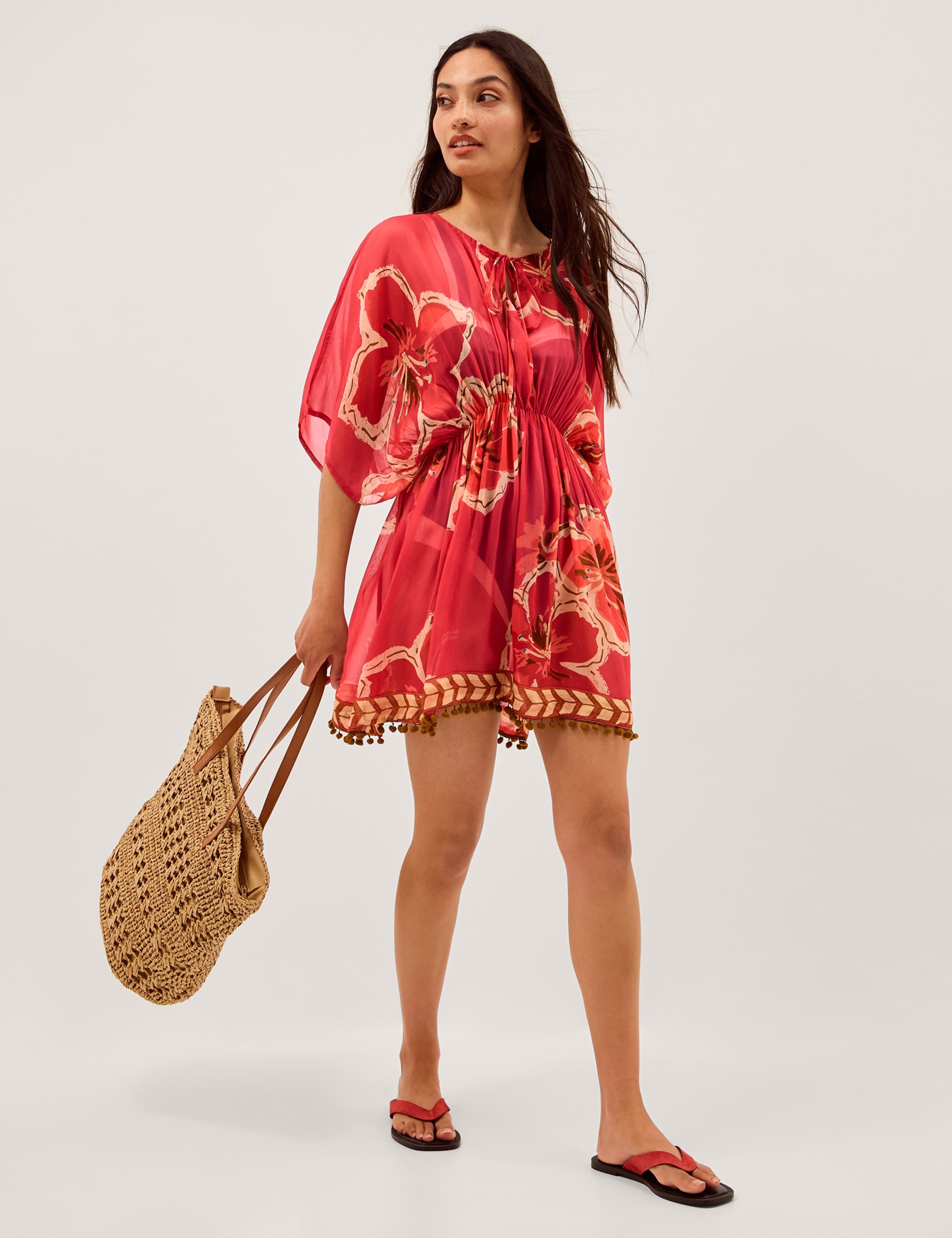 Floral Waisted Mini Beach Cover Up Kaftan 3 of 4