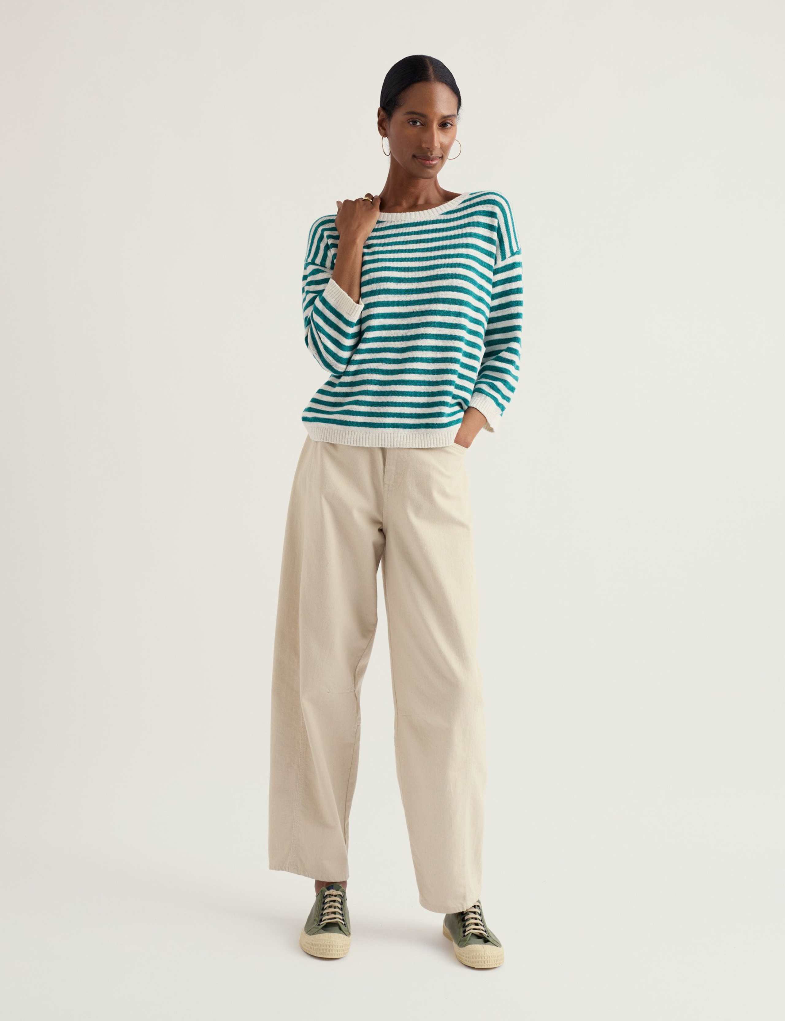 Cotton Rich Striped Jumper With Linen 1 of 5