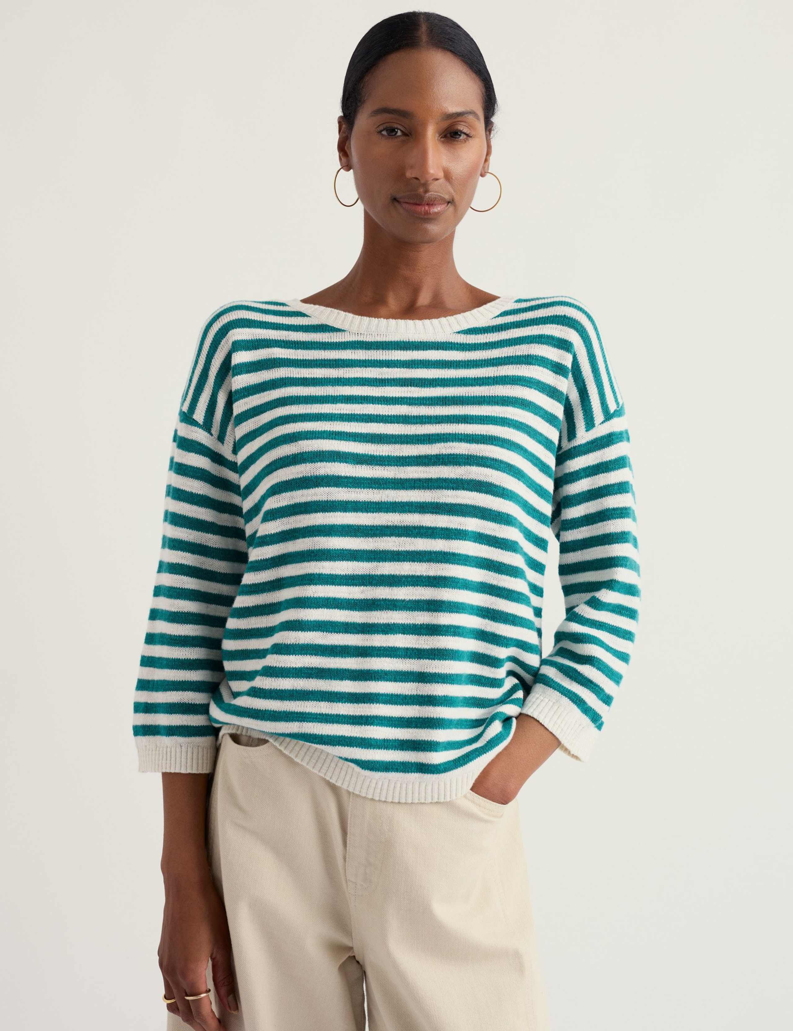 Cotton Rich Striped Jumper With Linen 3 of 5