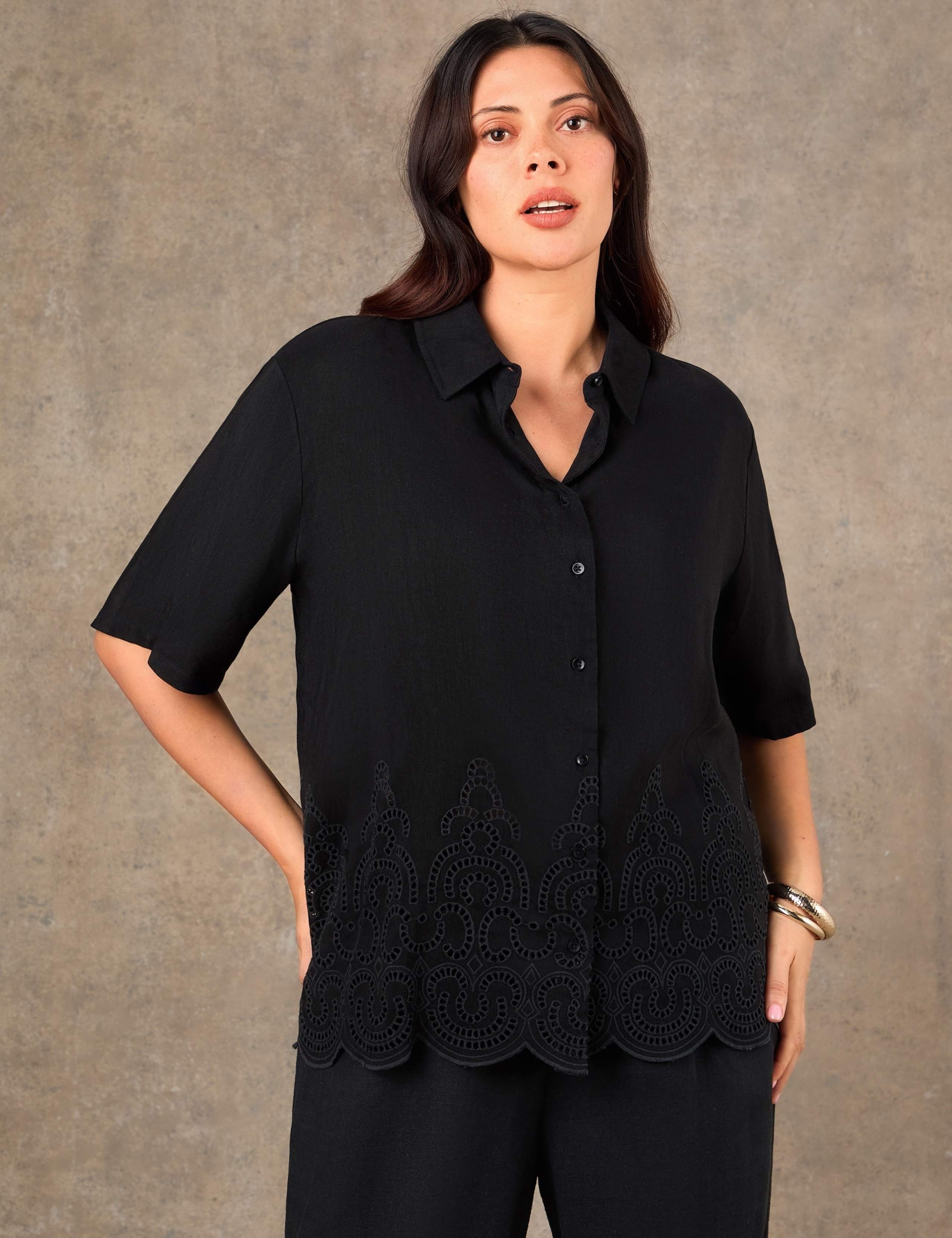 Linen Blend Broderie Button Through Shirt 3 of 4
