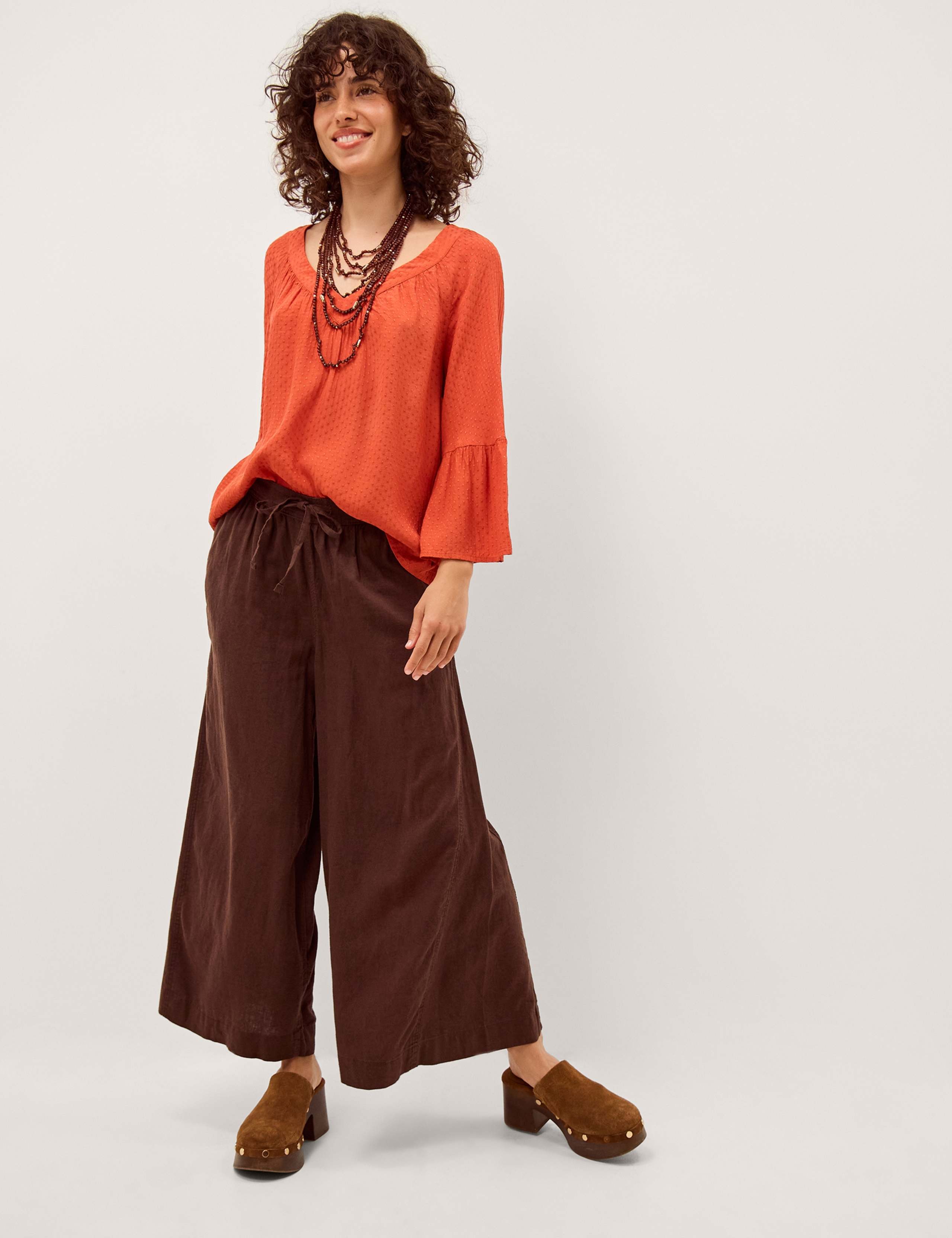 Textured V-Neck Flute Sleeve Popover Blouse 2 of 4
