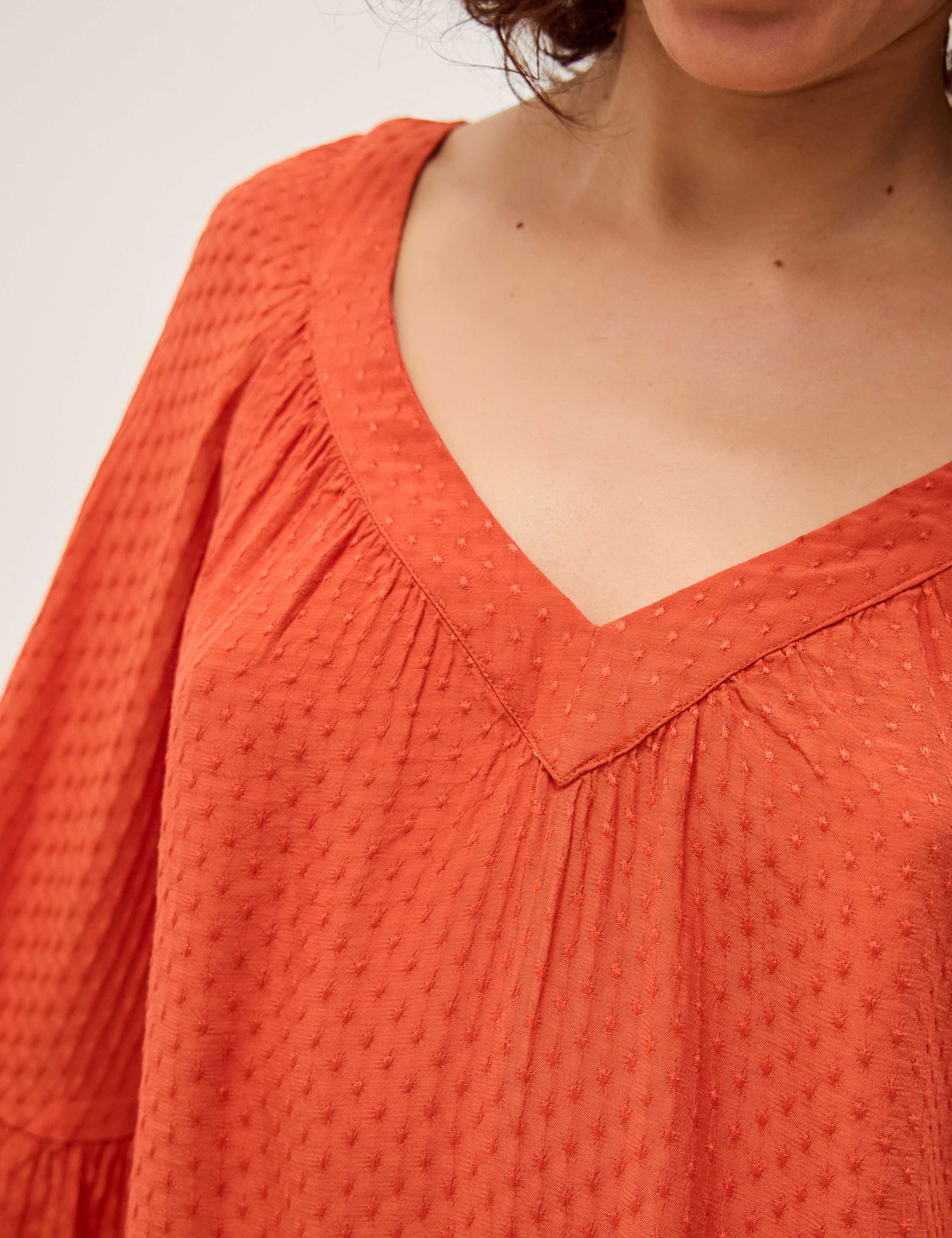 Textured V-Neck Flute Sleeve Popover Blouse 3 of 4