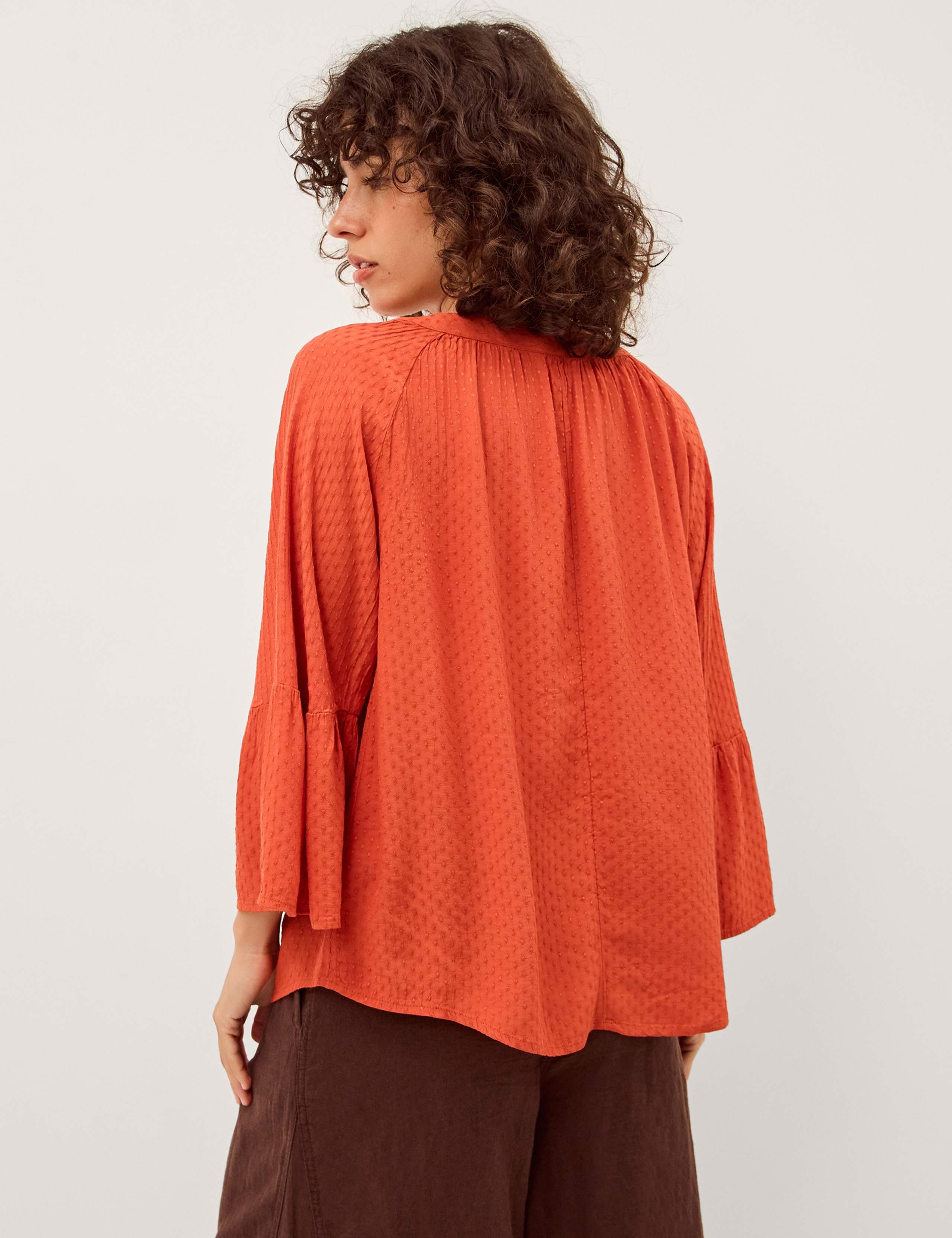 Textured V-Neck Flute Sleeve Popover Blouse 4 of 4