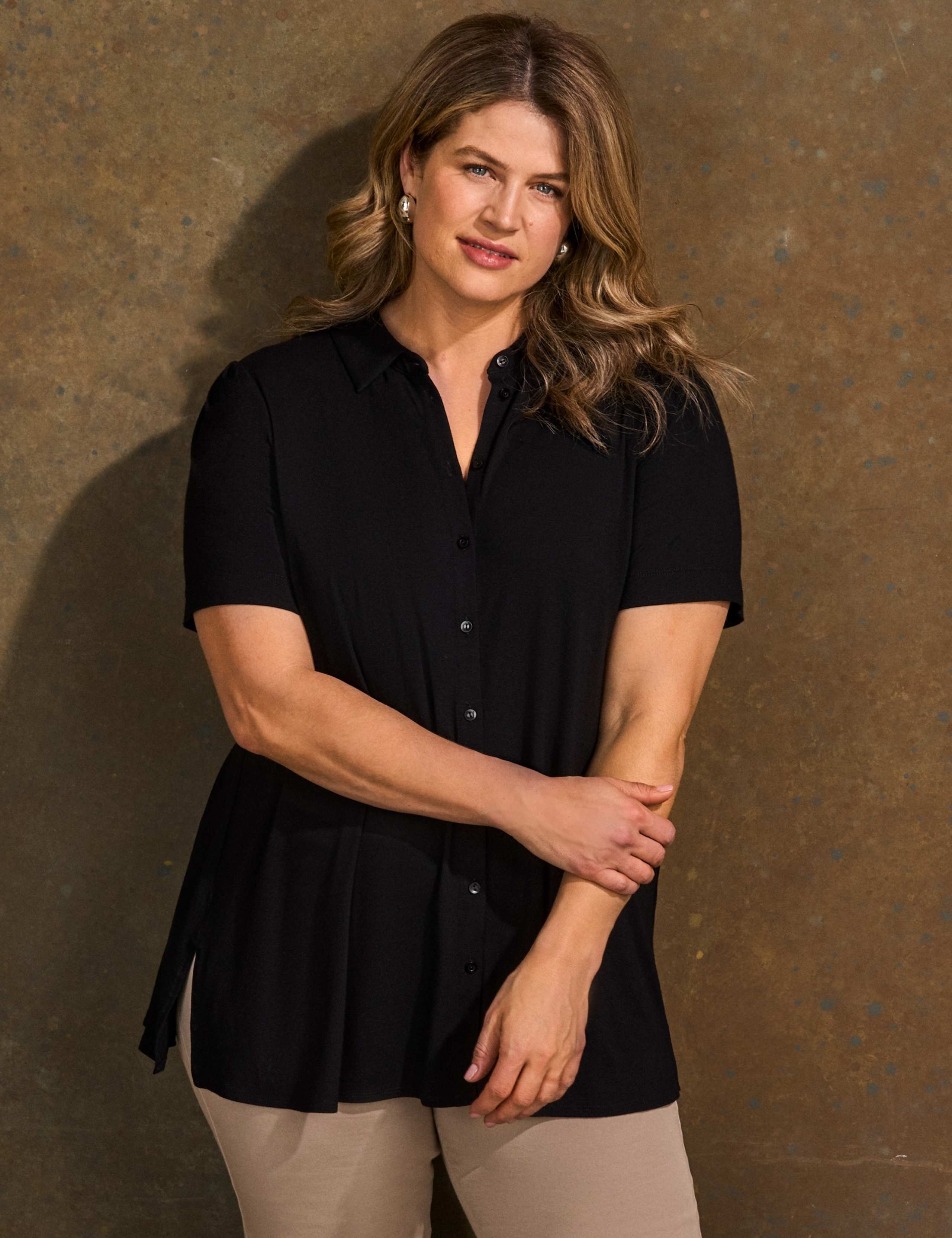 Jersey Collared Button Through Top 3 of 4