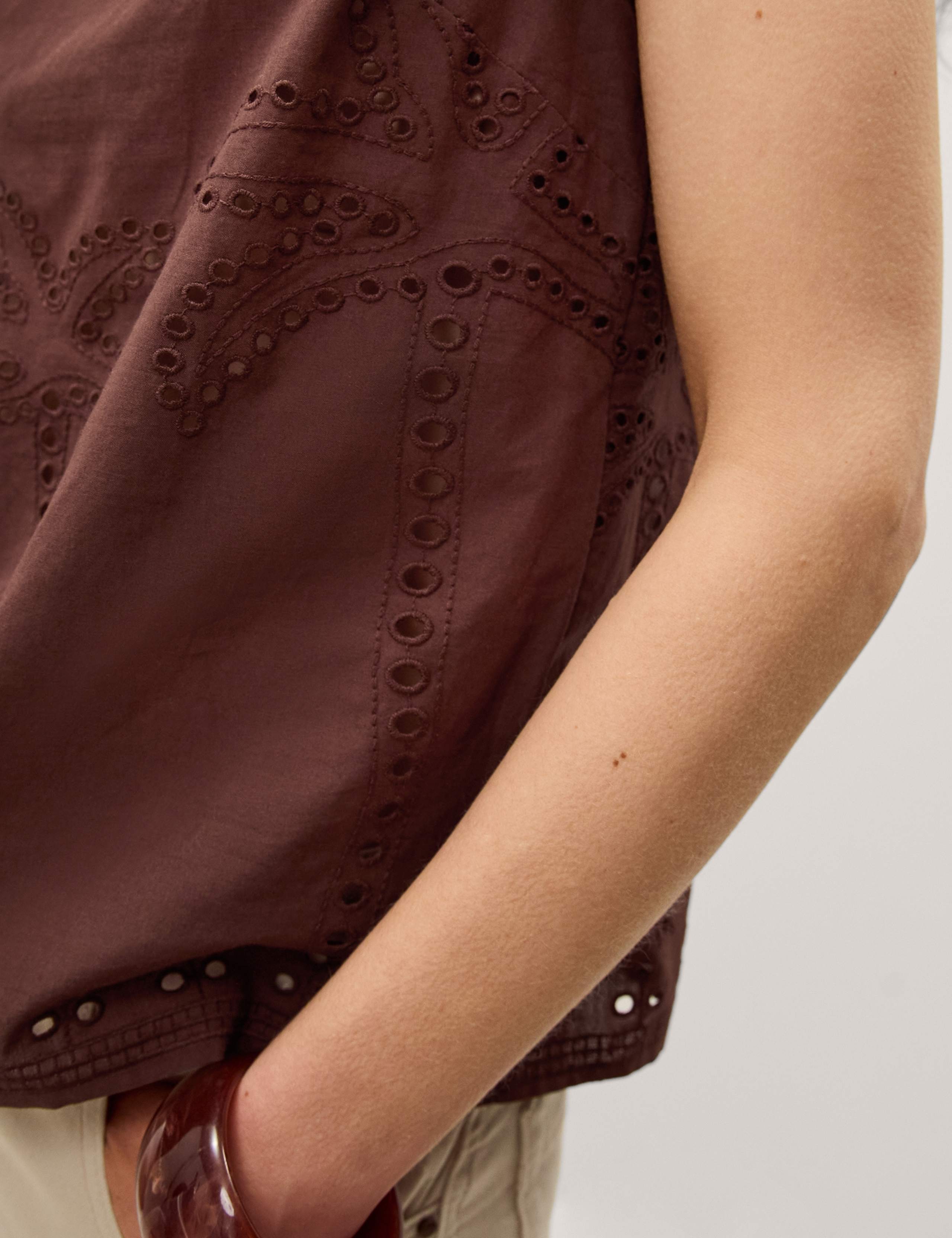 Pure Cotton Broderie Detail Vest 4 of 4