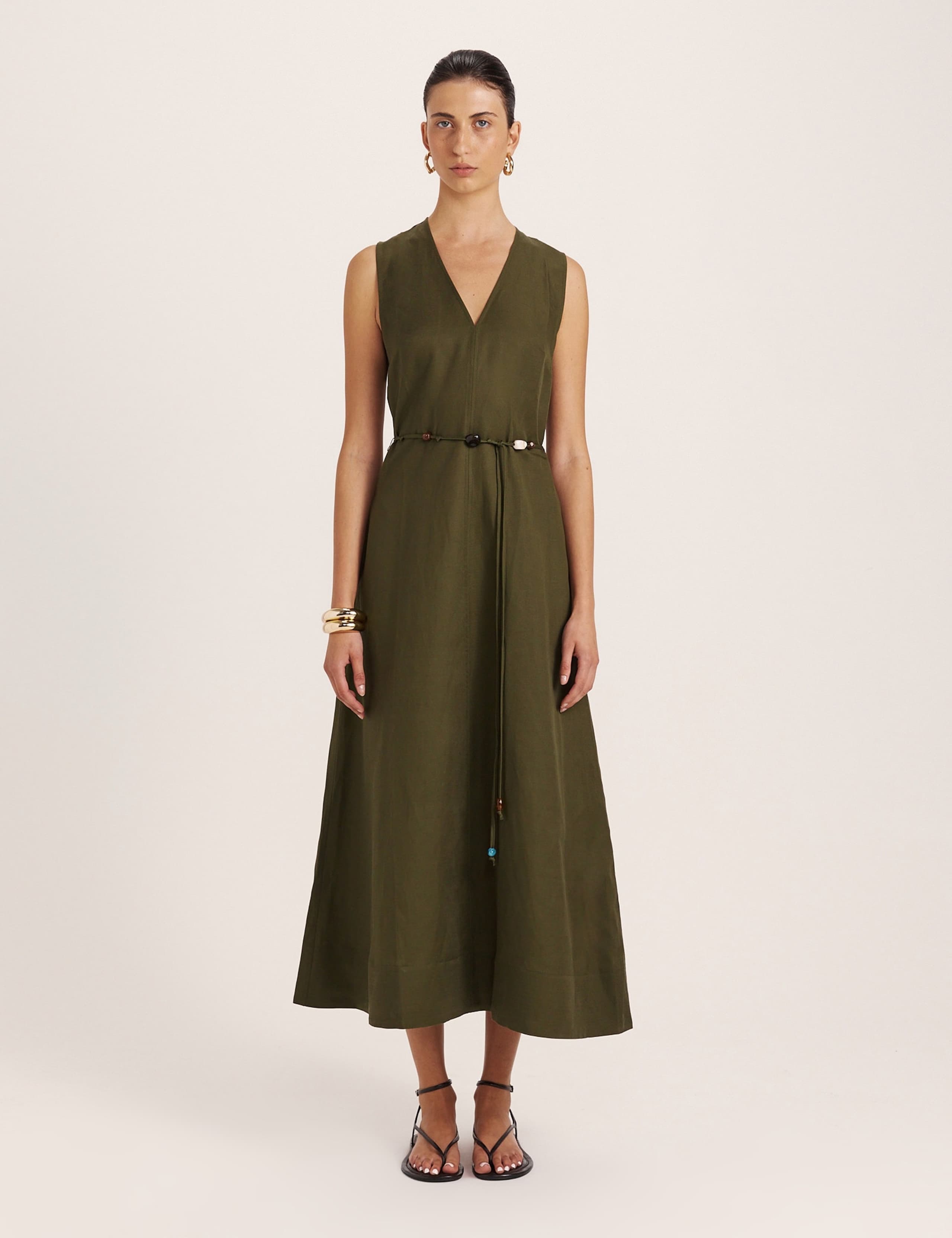 Sleeveless V Neck Midi Dress 1 of 7