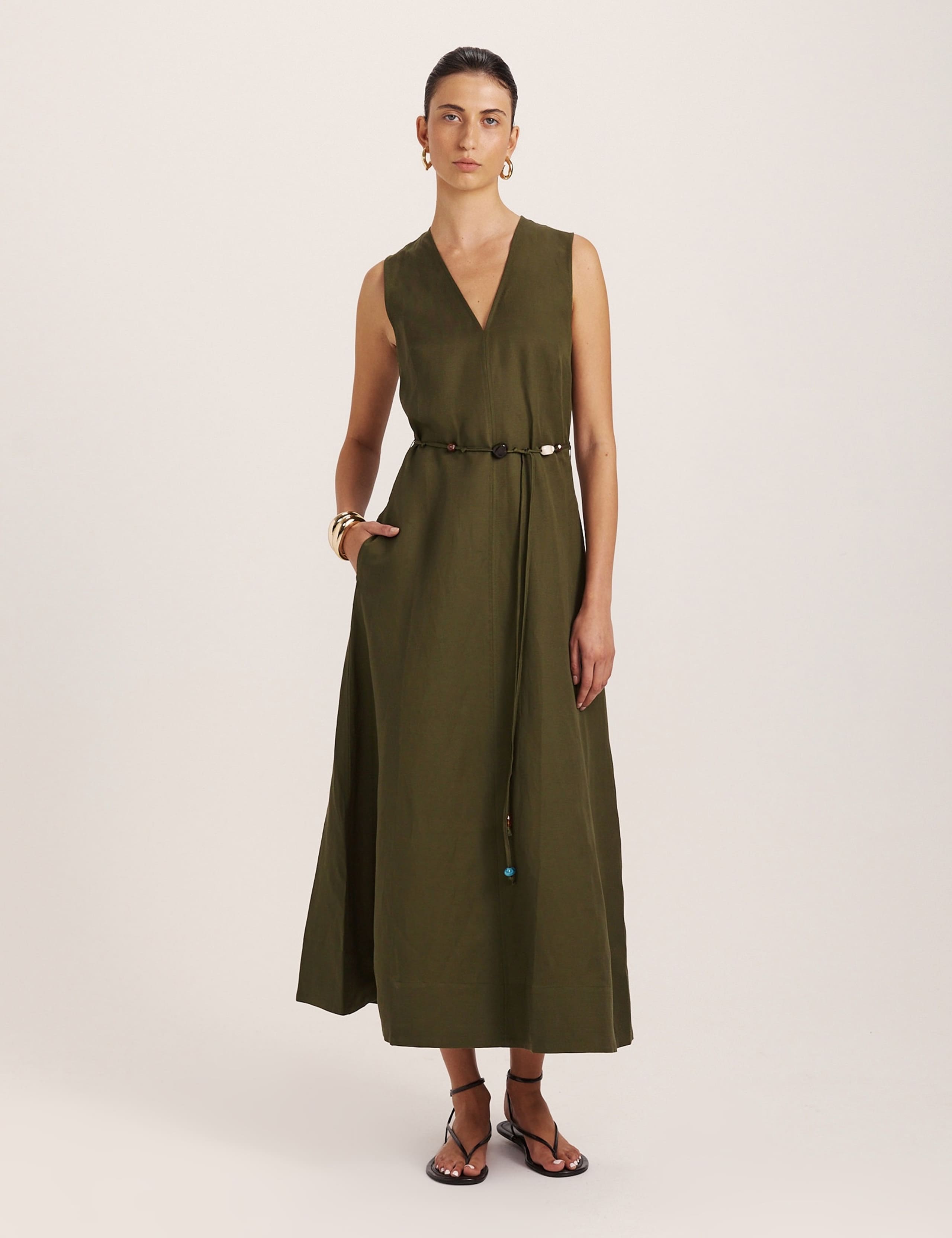 Sleeveless V Neck Midi Dress 3 of 7