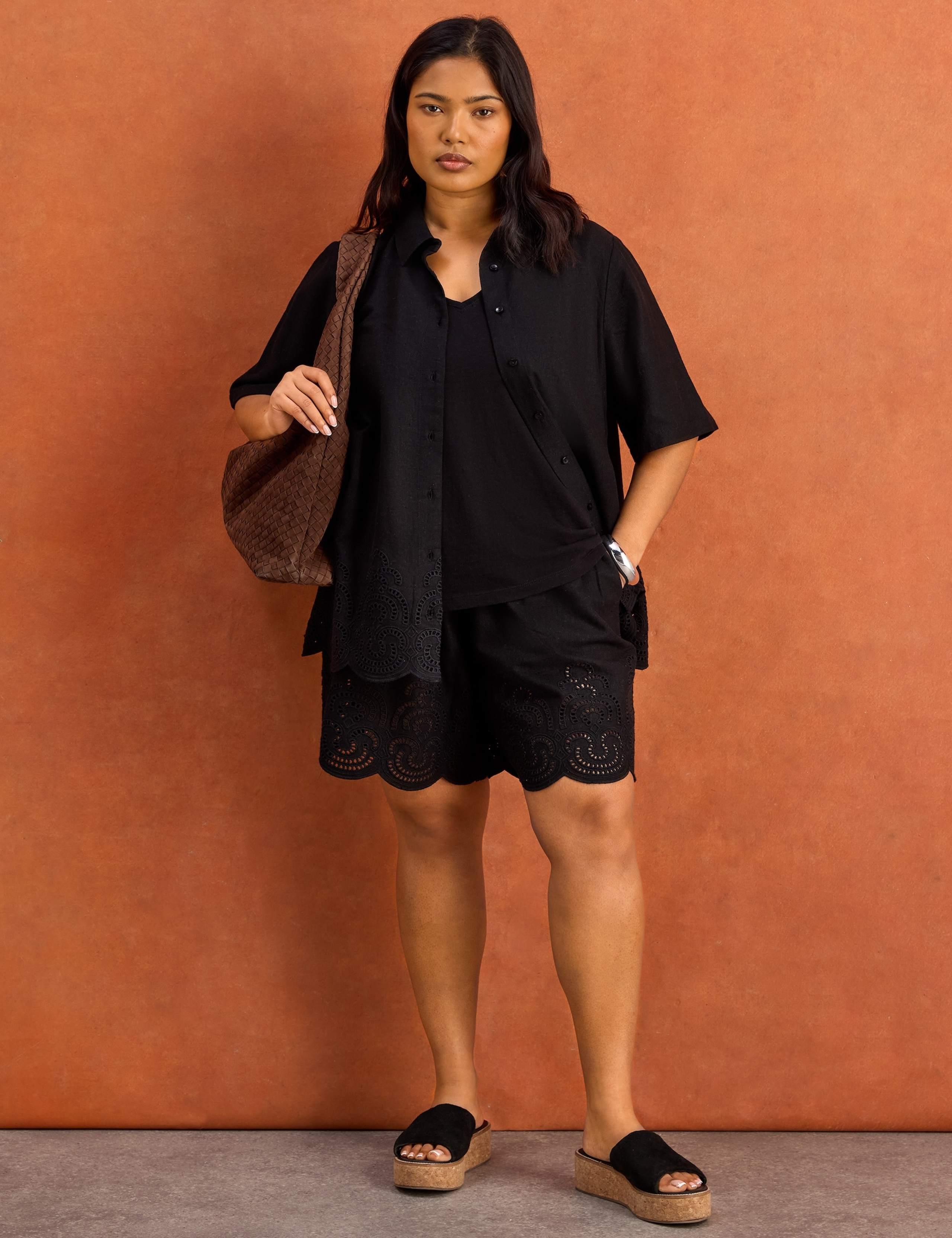 Linen Blend Broderie High Waisted Shorts 5 of 8