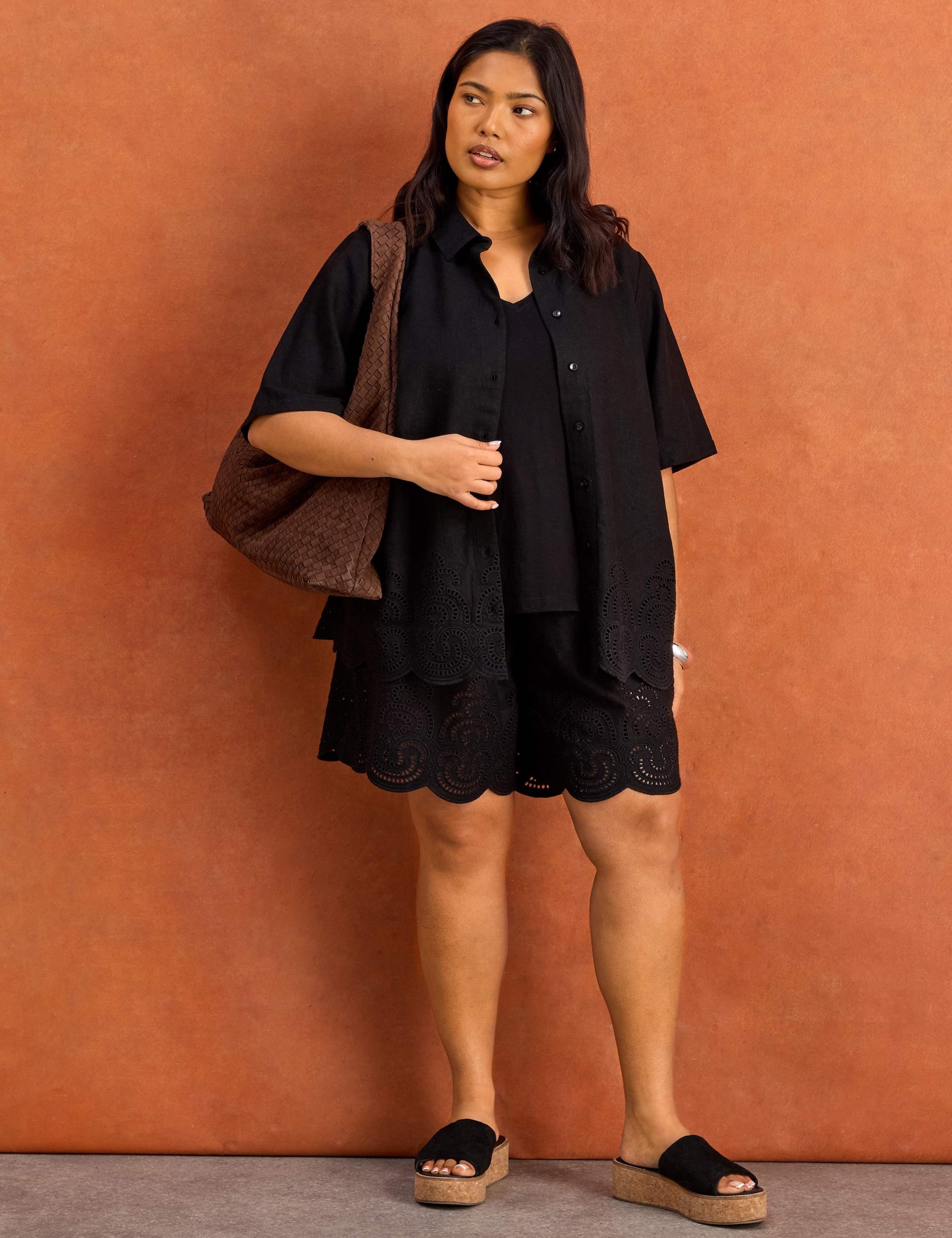 Linen Blend Broderie High Waisted Shorts 8 of 8