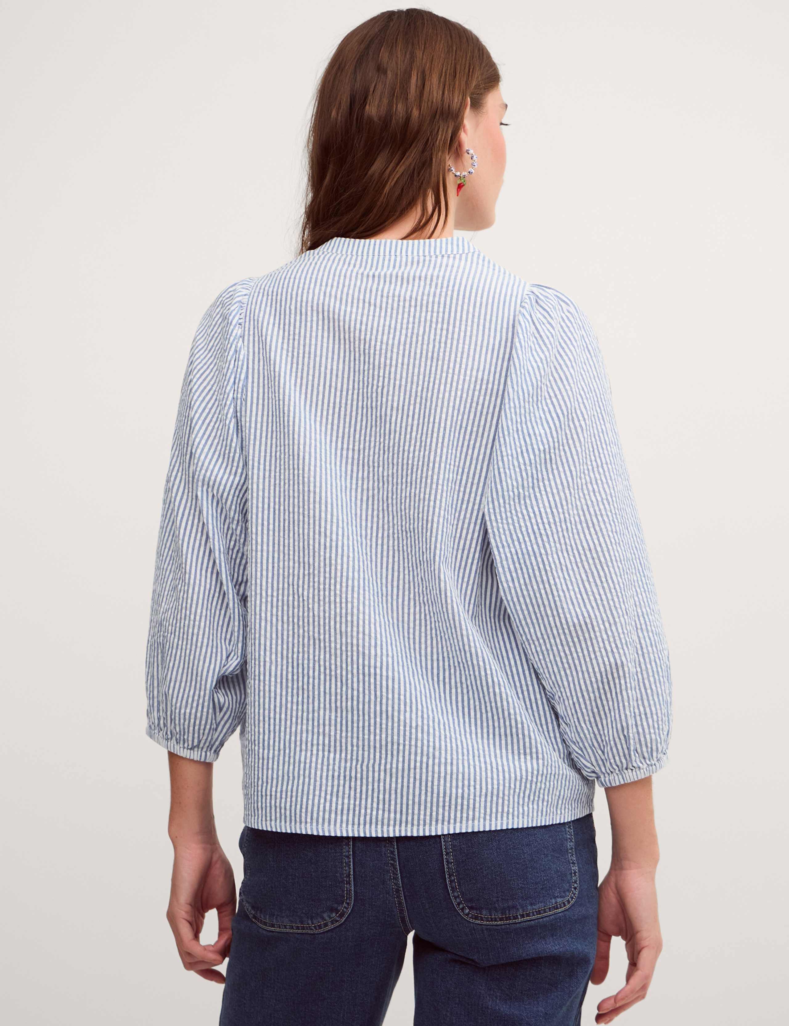 Pure Cotton Striped V-Neck Bib Detail Blouse 3 of 3