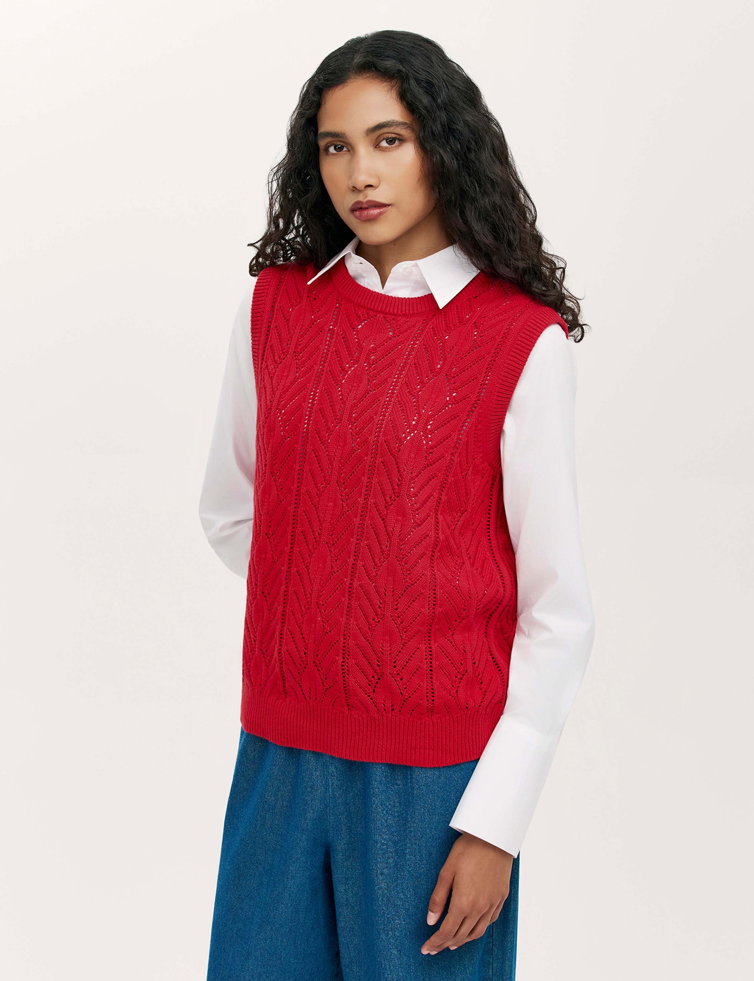 Pure Cotton Cable Knit Round Neck Knitted Vest 1 of 4