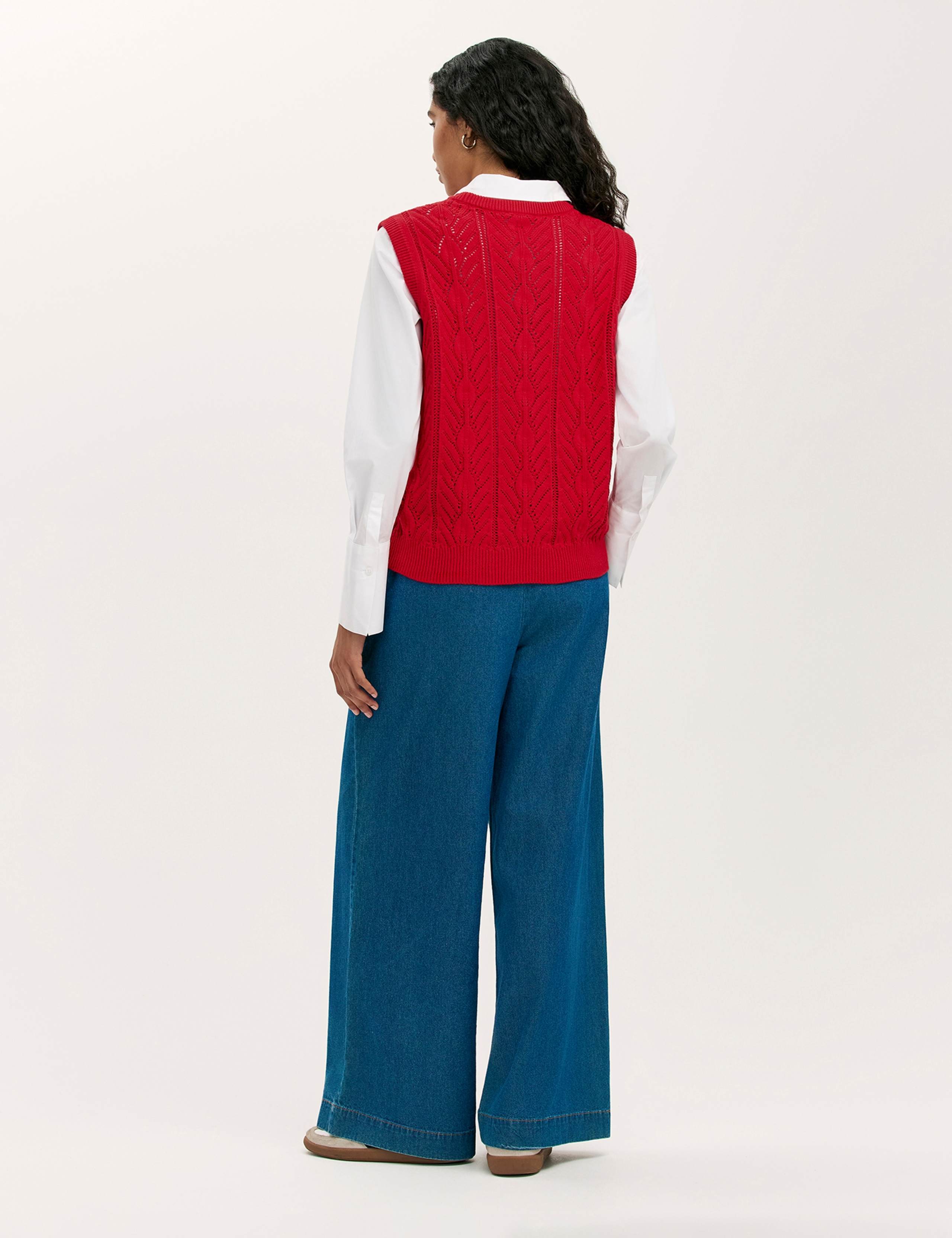 Pure Cotton Cable Knit Round Neck Knitted Vest 2 of 4