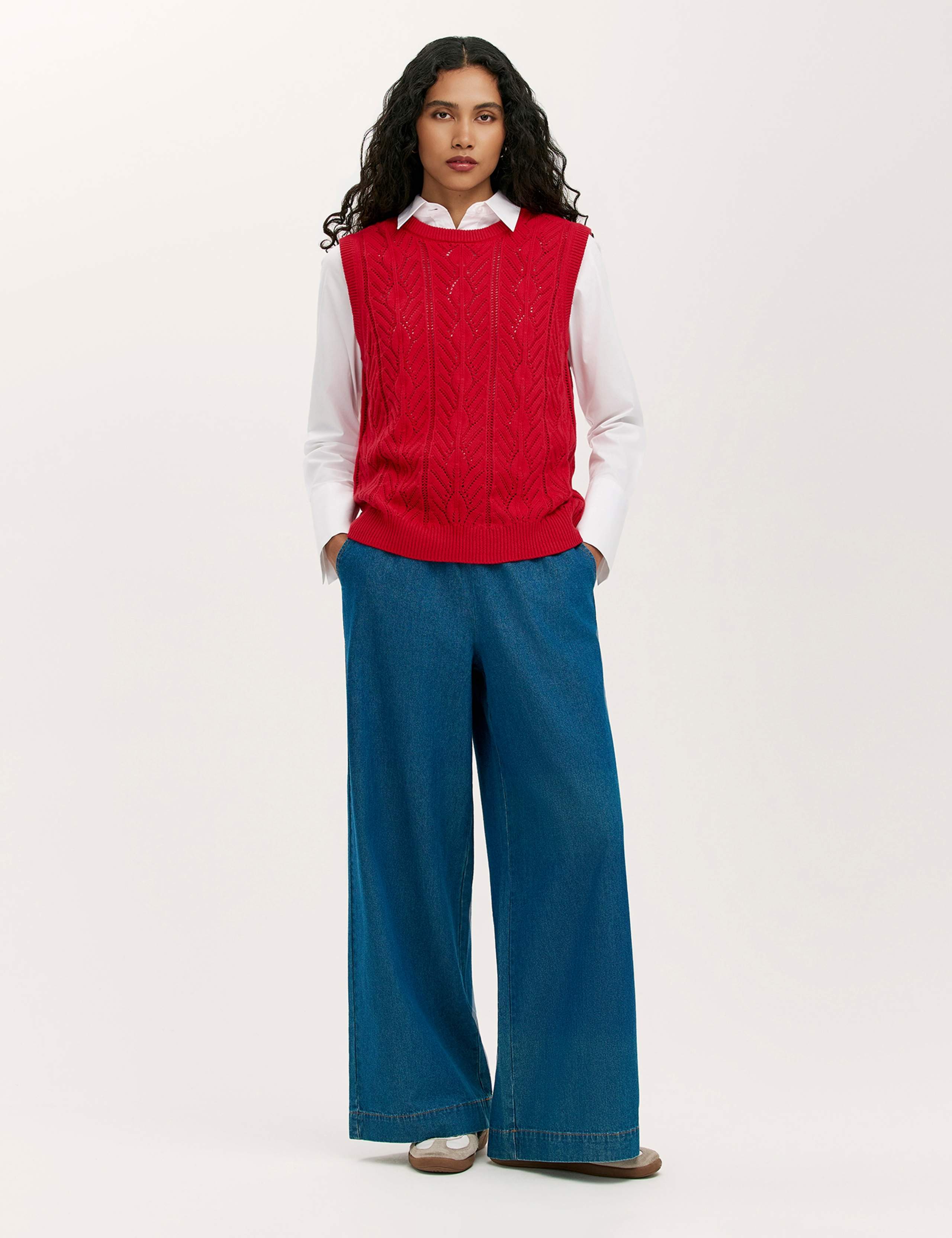 Pure Cotton Cable Knit Round Neck Knitted Vest 3 of 4