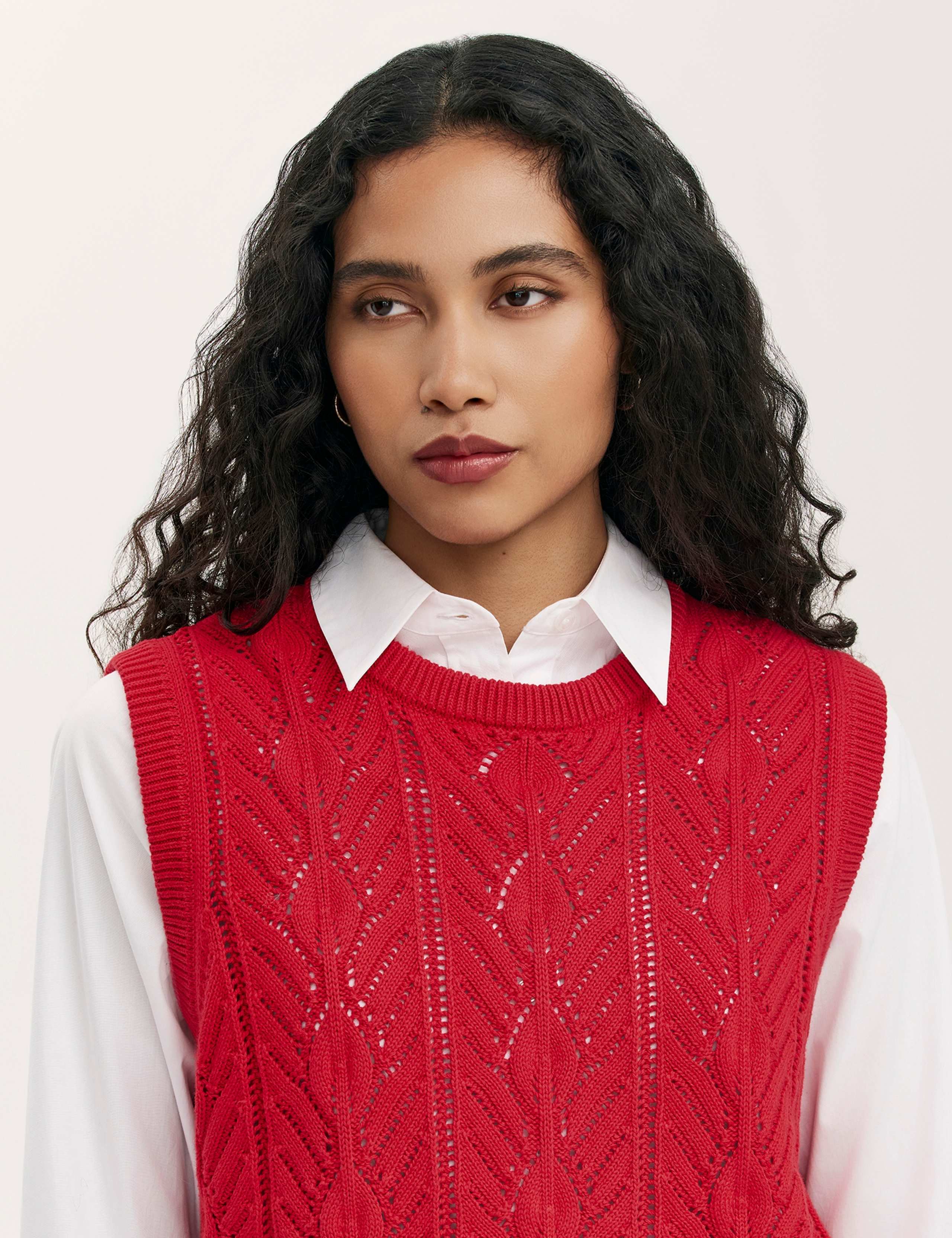 Pure Cotton Cable Knit Round Neck Knitted Vest 4 of 4