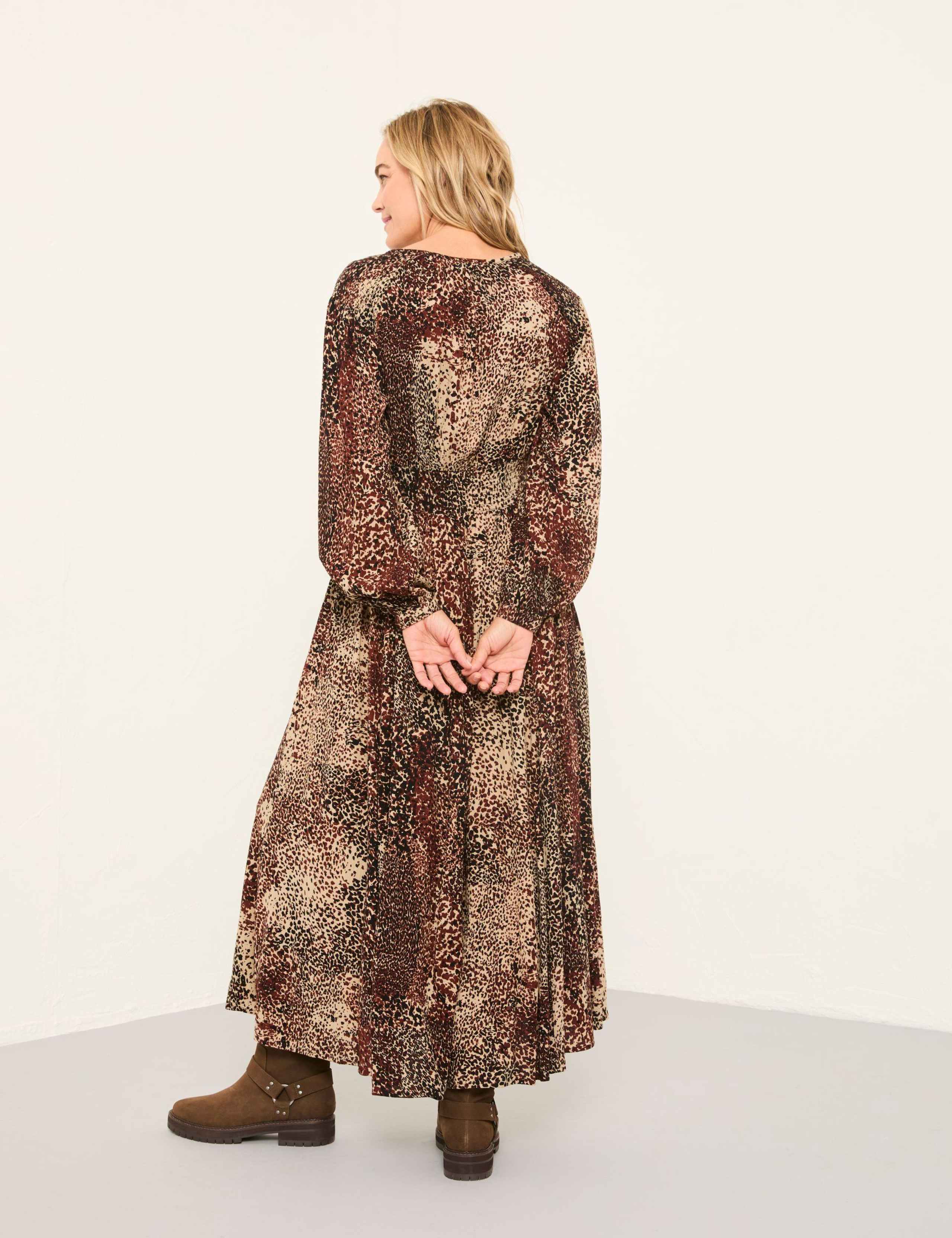Animal Print Tie Neck Midi Waisted Dress 4 of 6