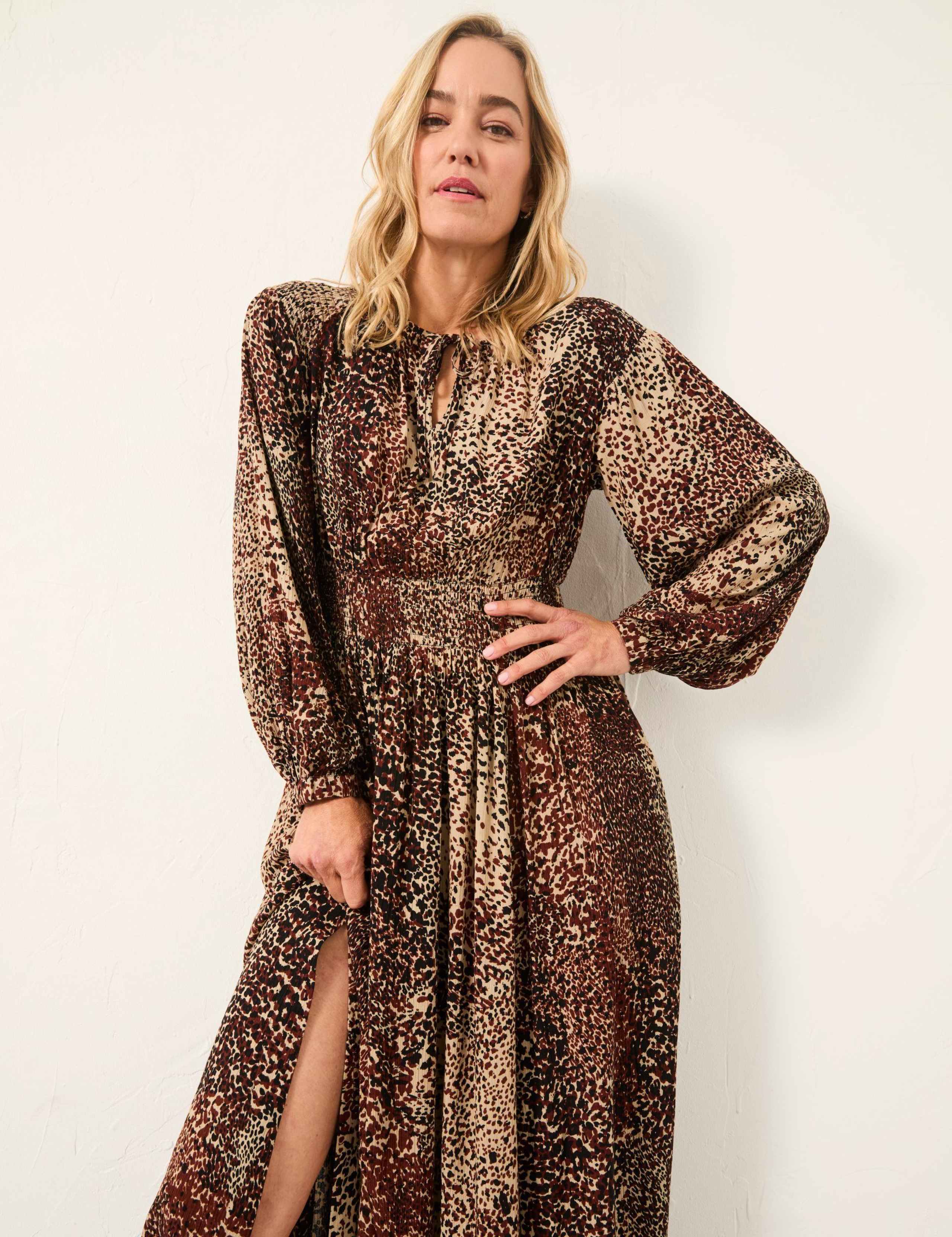 Animal Print Tie Neck Midi Waisted Dress 5 of 6