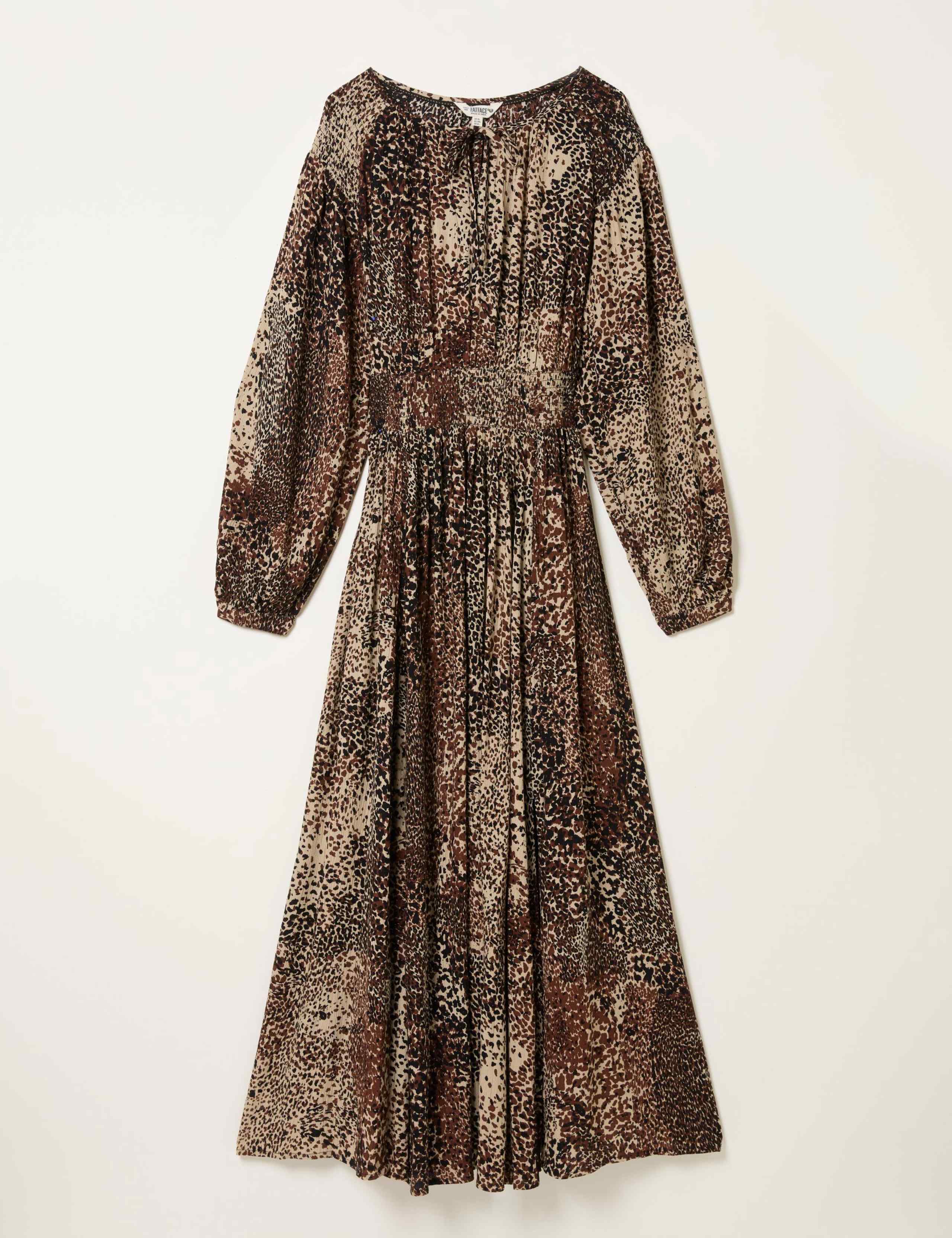 Animal Print Tie Neck Midi Waisted Dress 2 of 6