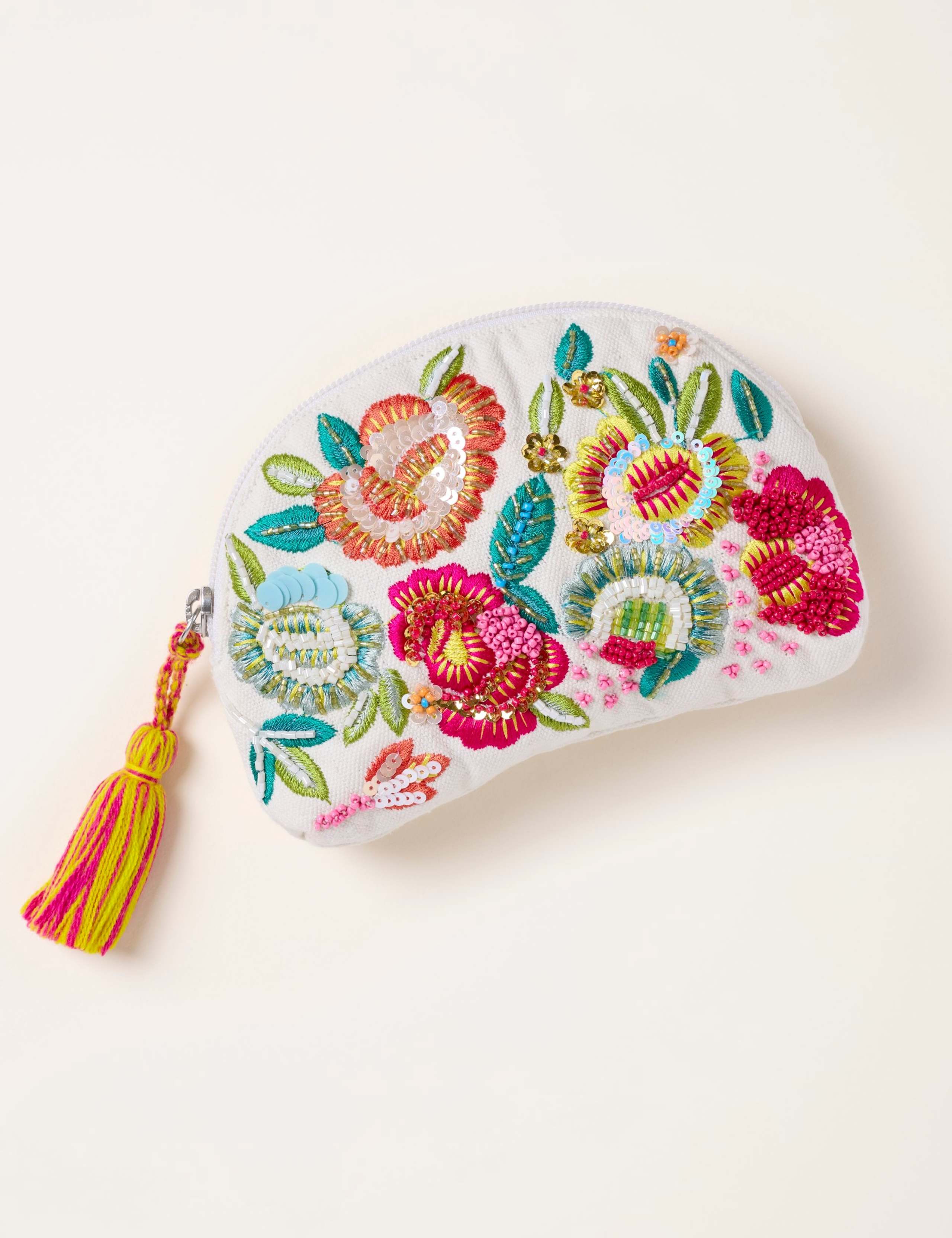 Pure Cotton Floral Beaded Pouch 1 of 3