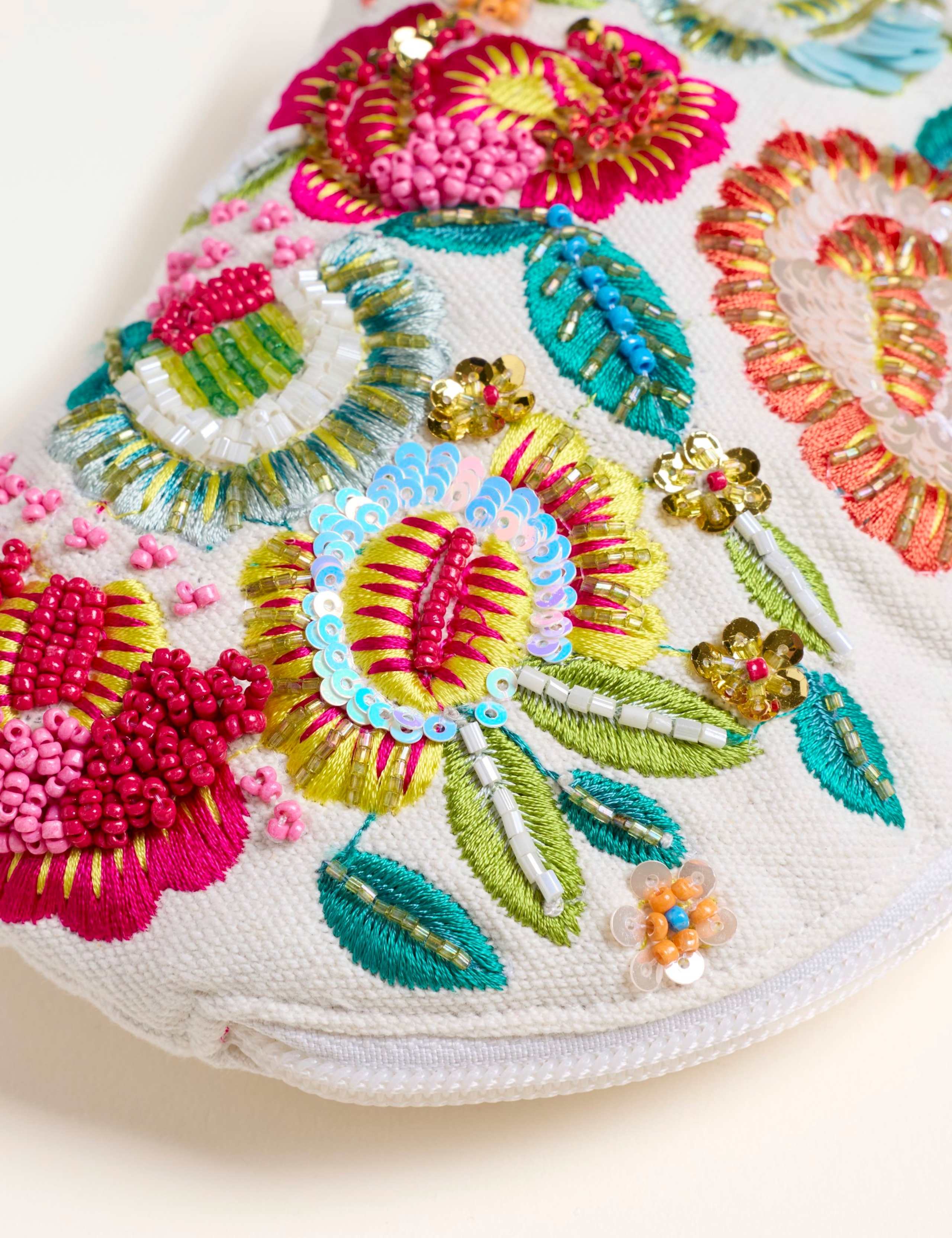 Pure Cotton Floral Beaded Pouch 2 of 3