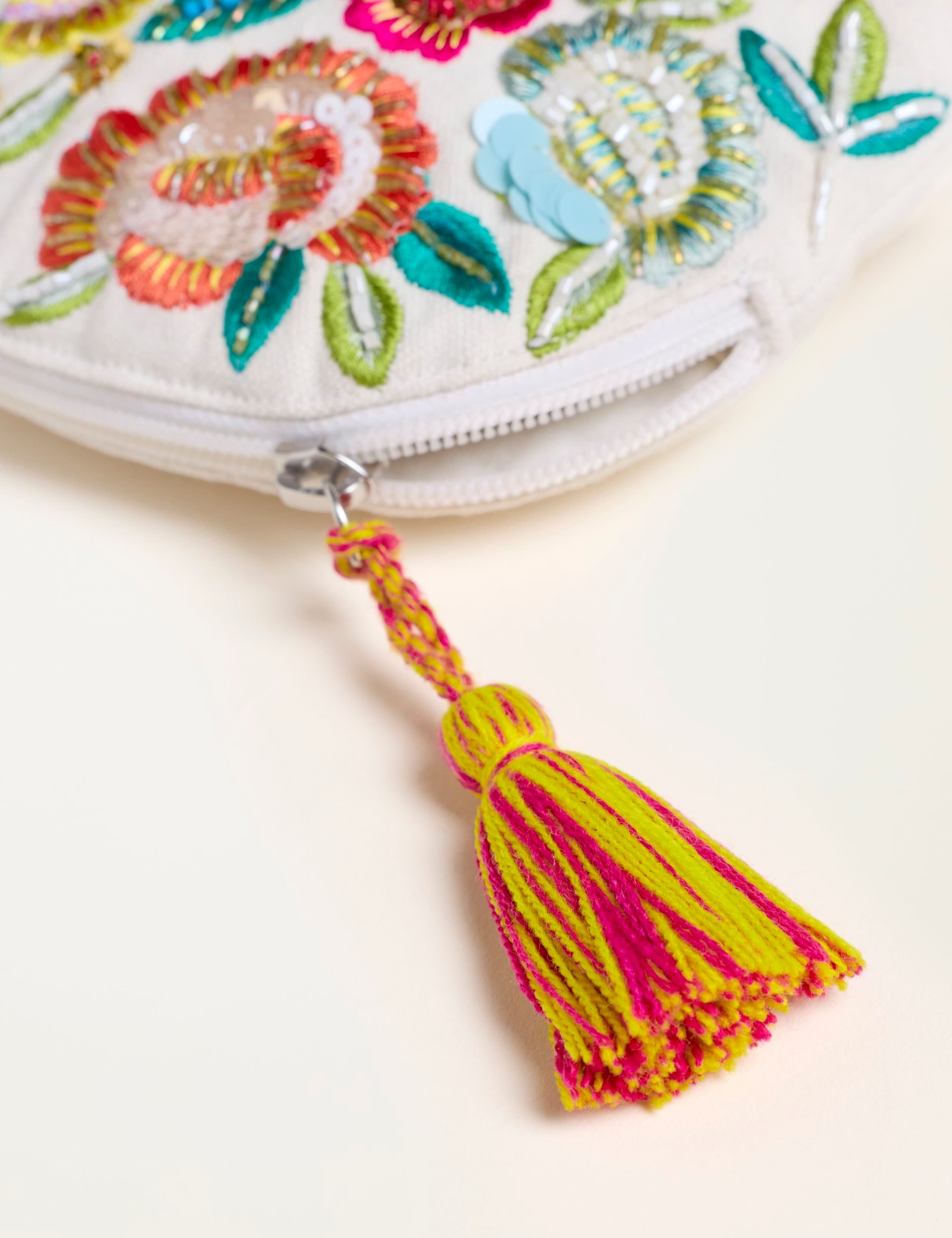Pure Cotton Floral Beaded Pouch 3 of 3