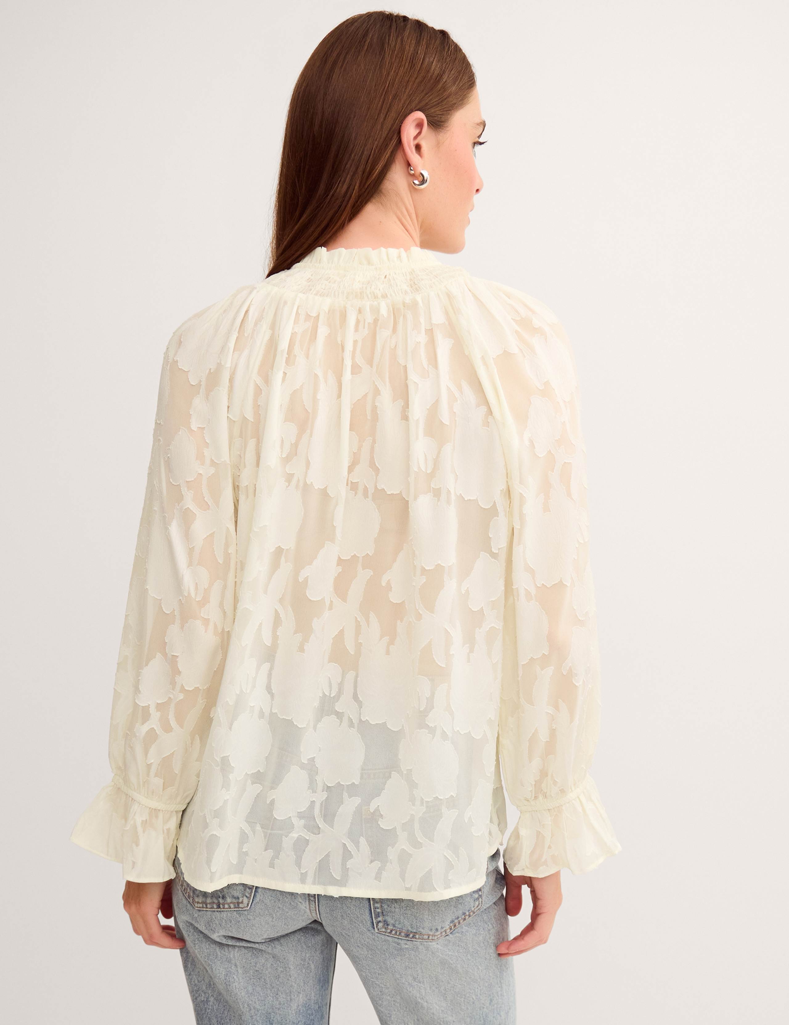 Jacquard Tie Neck Blouson Sleeve Blouse 4 of 4