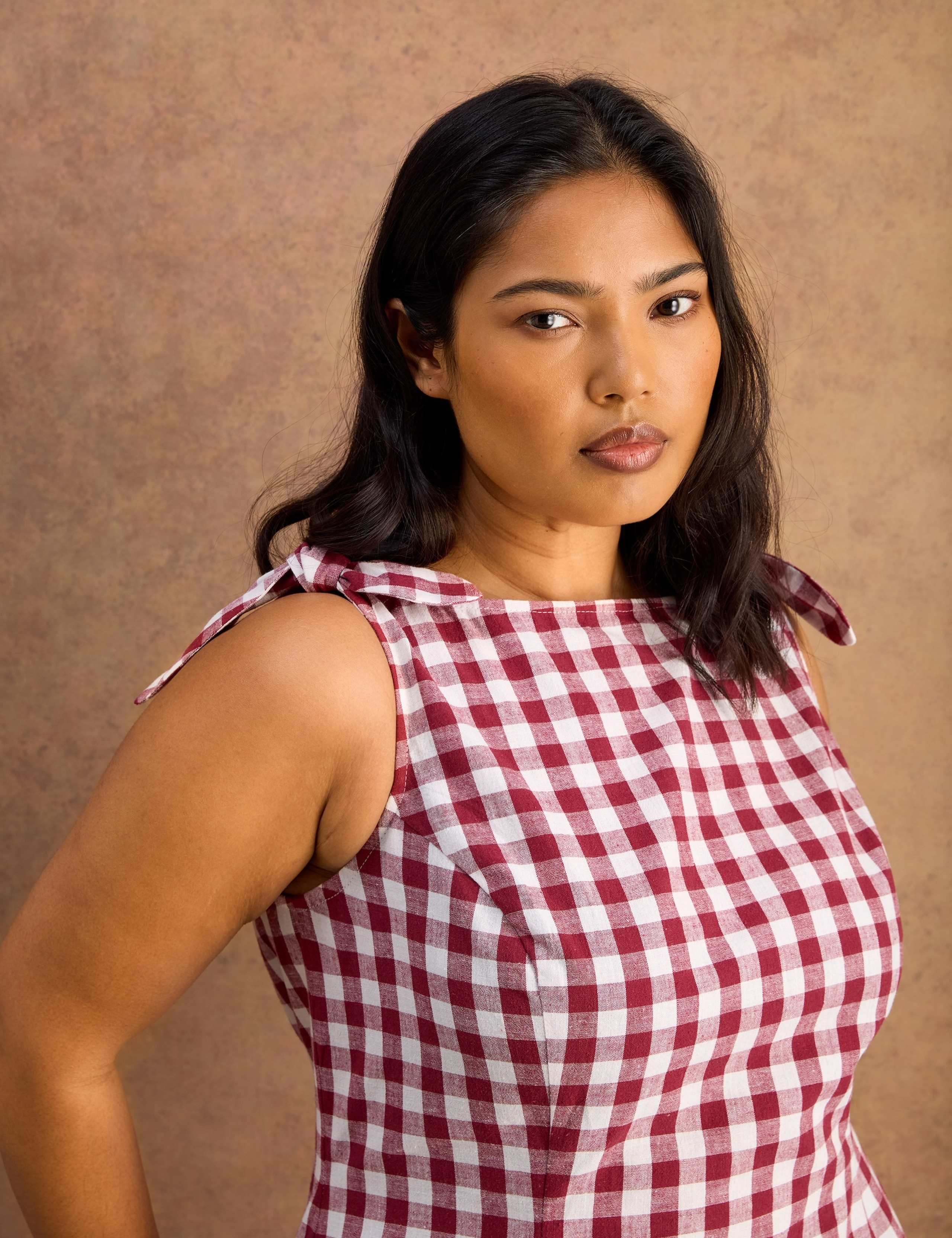 Cotton Rich Checked Peplum Top with Linen 7 of 7