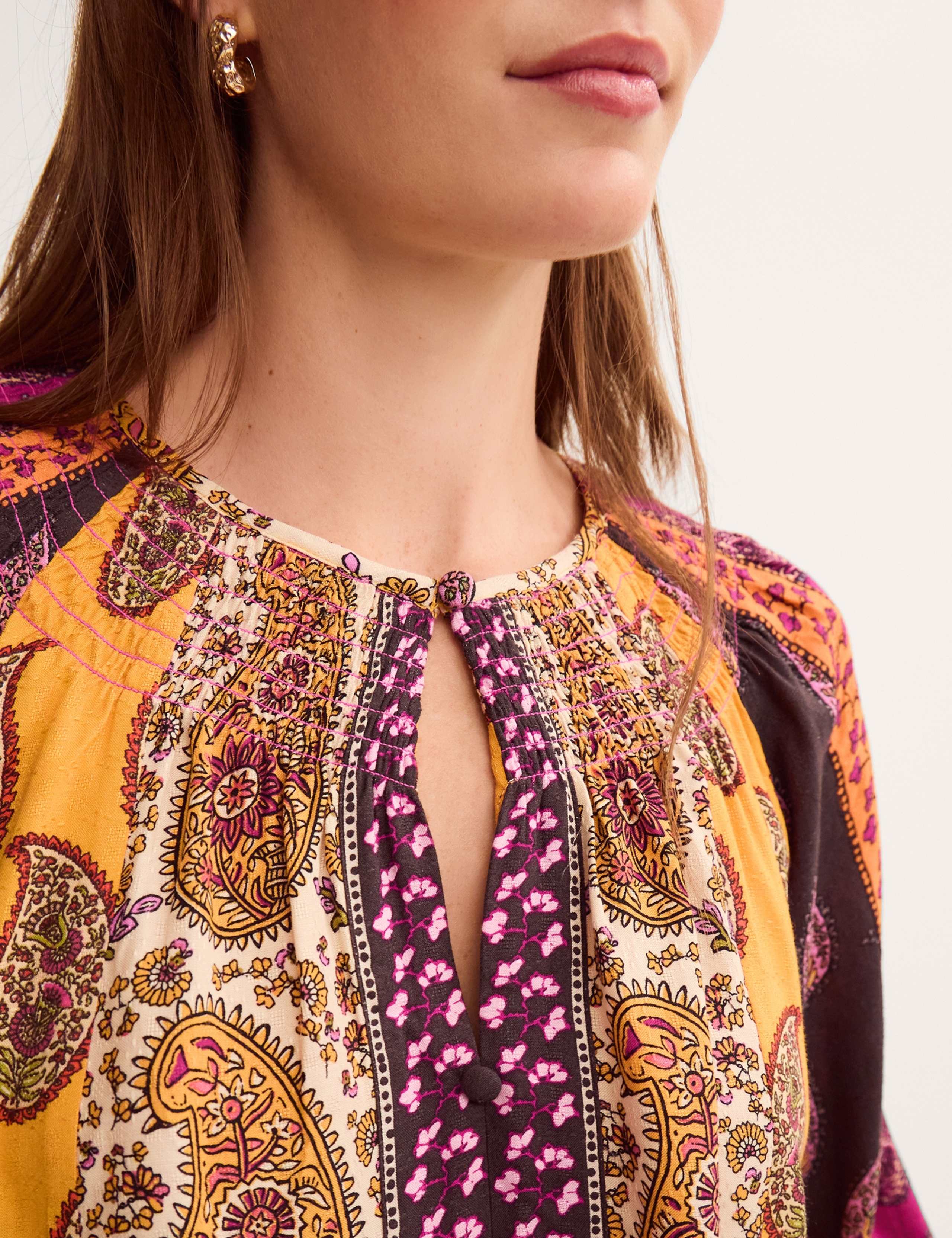 Paisley Smocked Blouson Sleeve Blouse 3 of 4