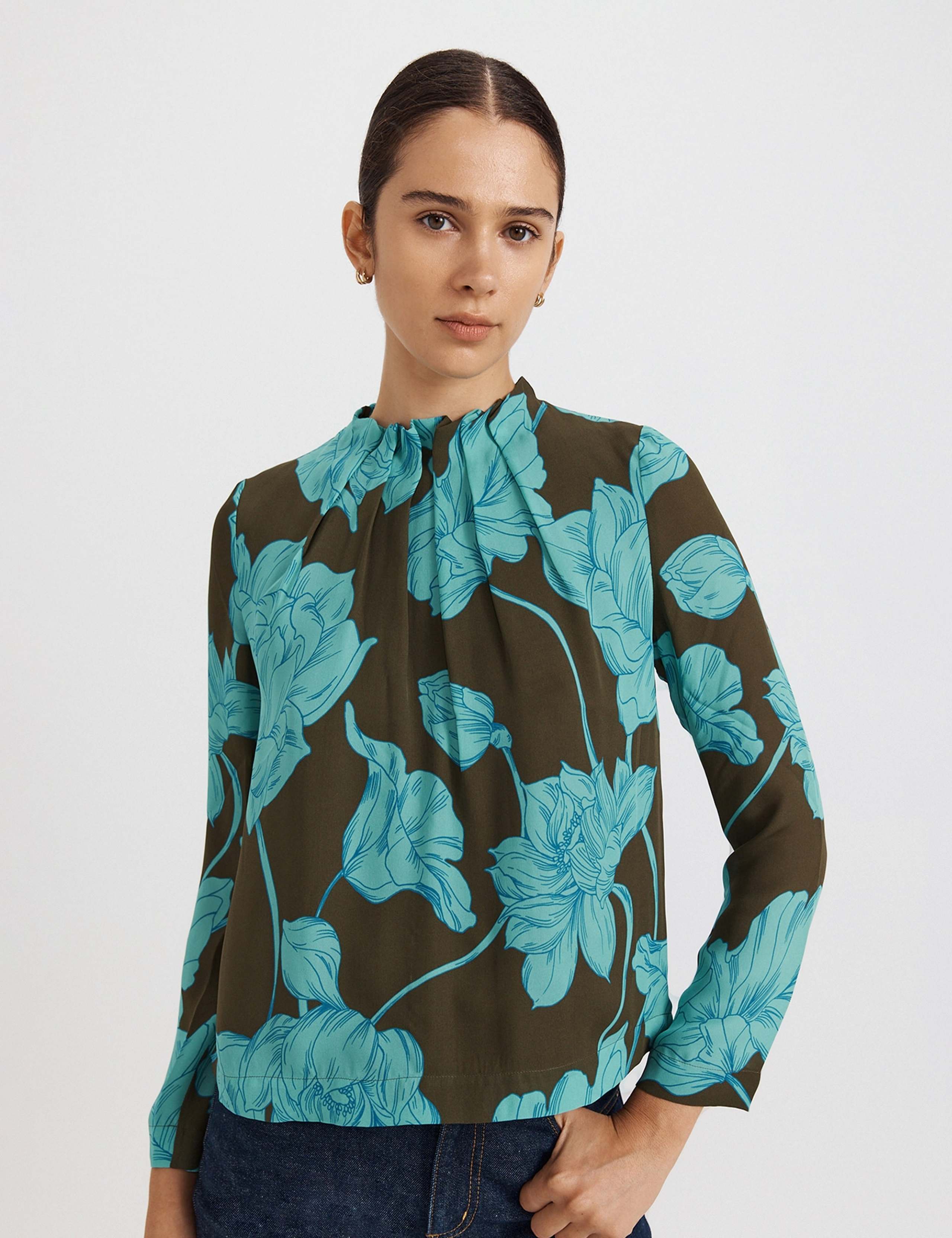Floral High Neck Silk Blouse 1 of 4