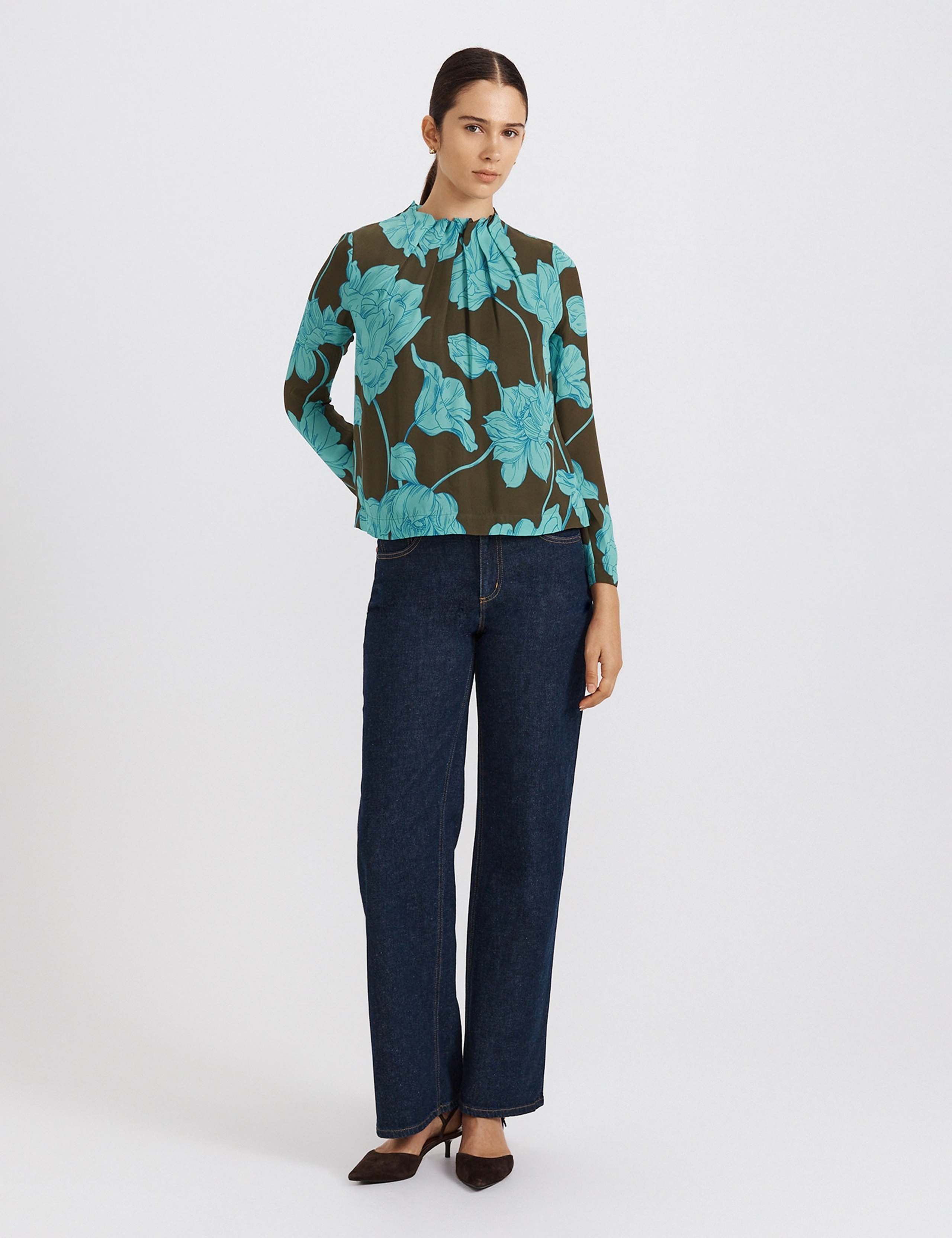 Floral High Neck Silk Blouse 3 of 4