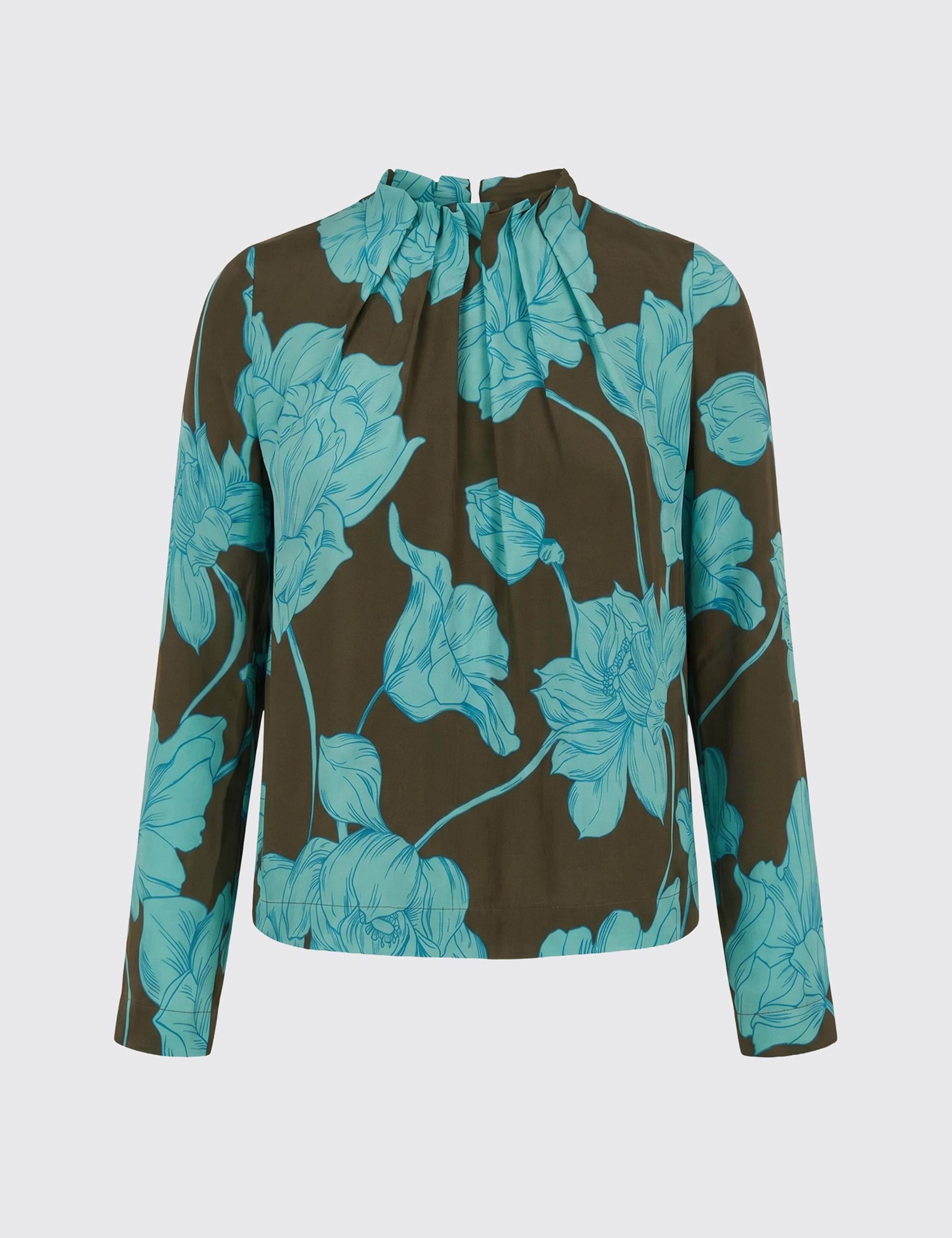 Floral High Neck Silk Blouse 2 of 4